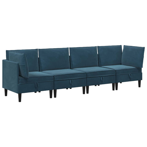 Wohnzimmergarnitur mit Kissen mit Speicher 4 pcs Blau Samt