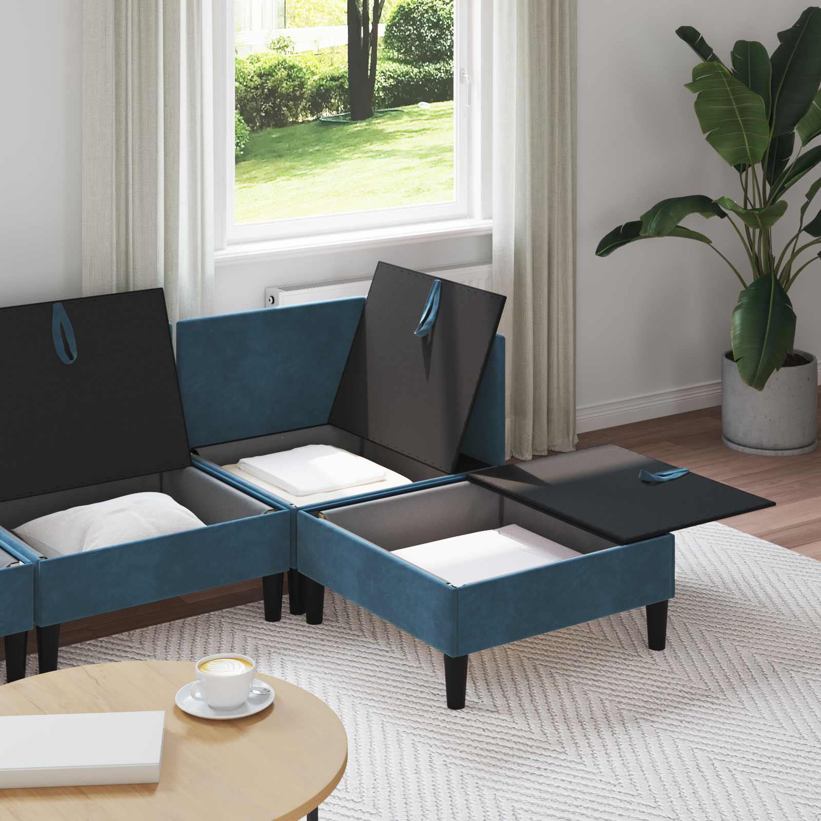 Wohnzimmergarnitur mit Kissen mit Speicher 4 pcs Blau Samt