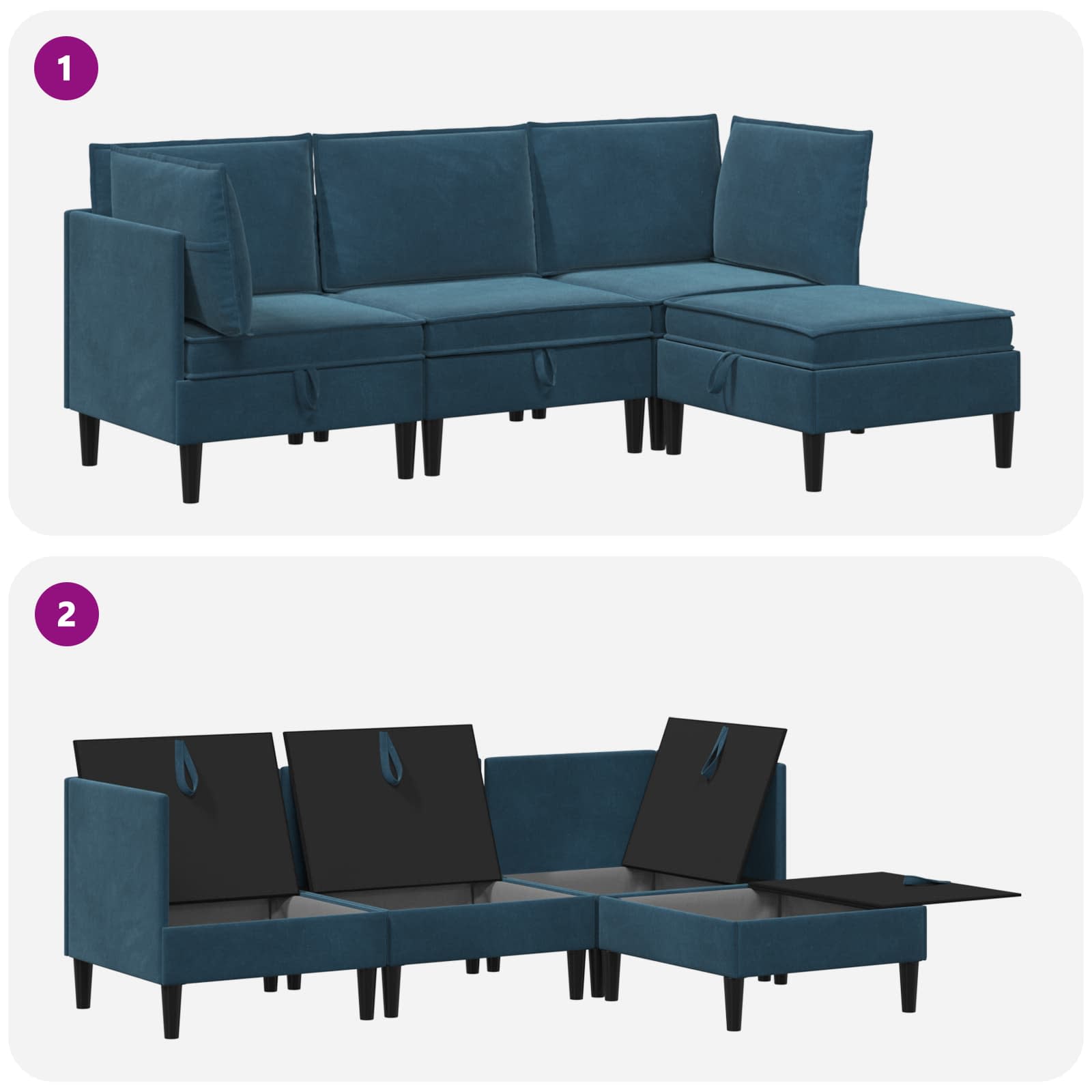 Wohnzimmergarnitur mit Kissen mit Speicher 4 pcs Blau Samt