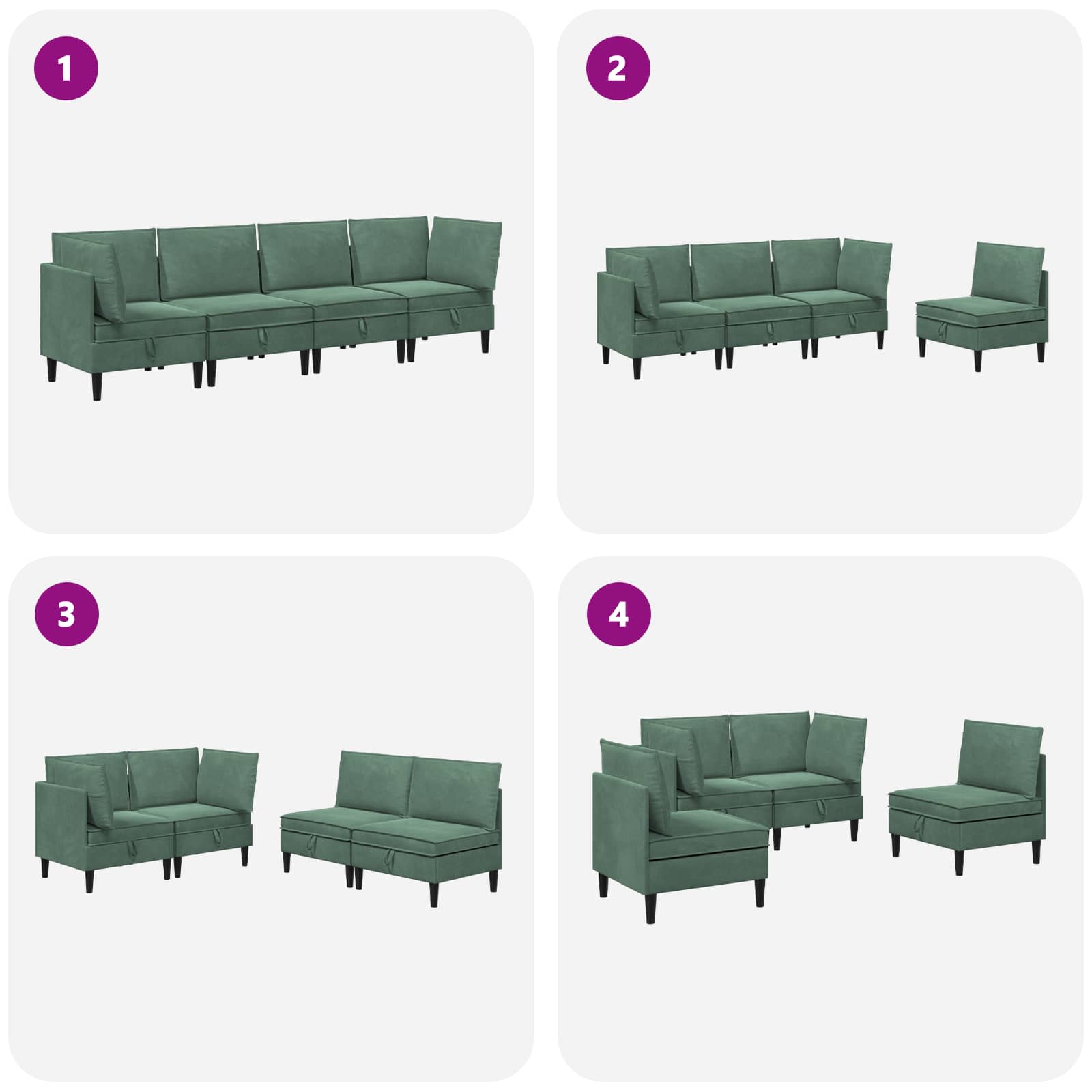 Wohnzimmergarnitur mit Kissen mit Speicher 4 pcs Meergrün Samt