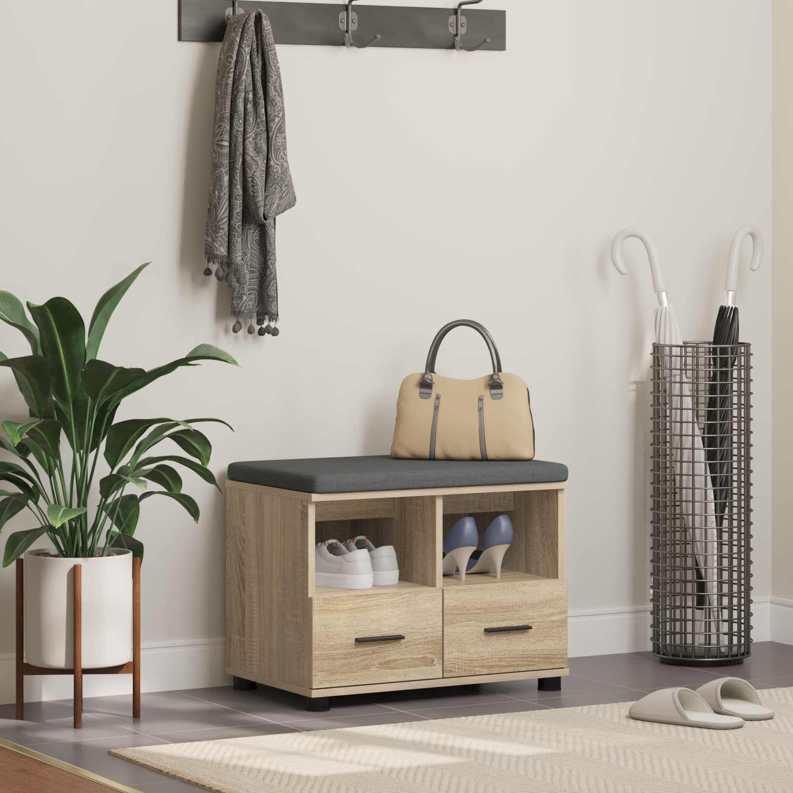 Flurbank mit Kissen mit Schubladen Sonoma-Eiche 60 x 38 x 46 cm
