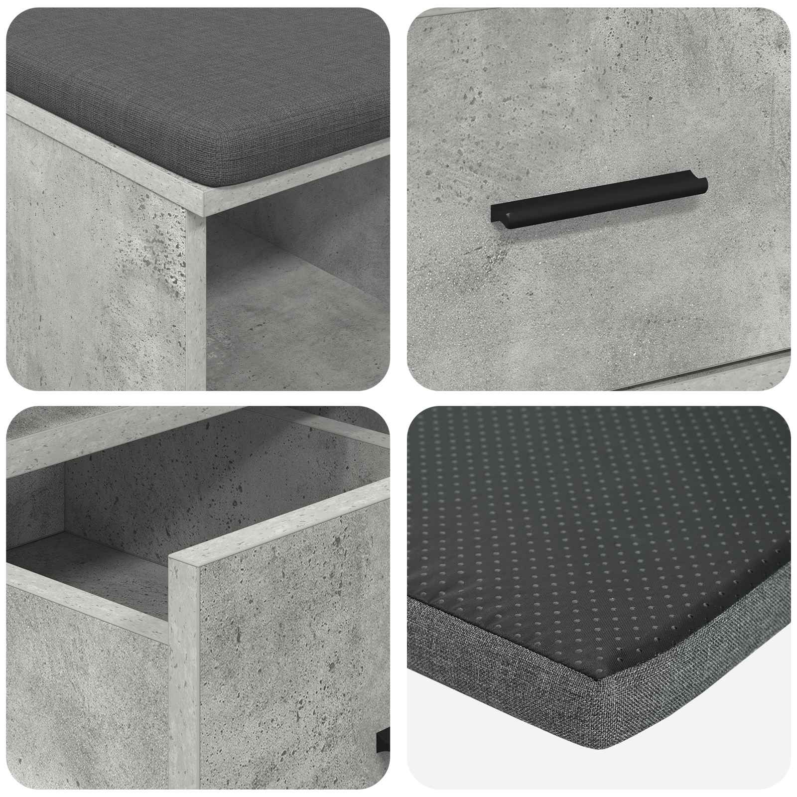 Flurbank mit Kissen mit Schubladen Betongrau 60 x 38 x 46 cm