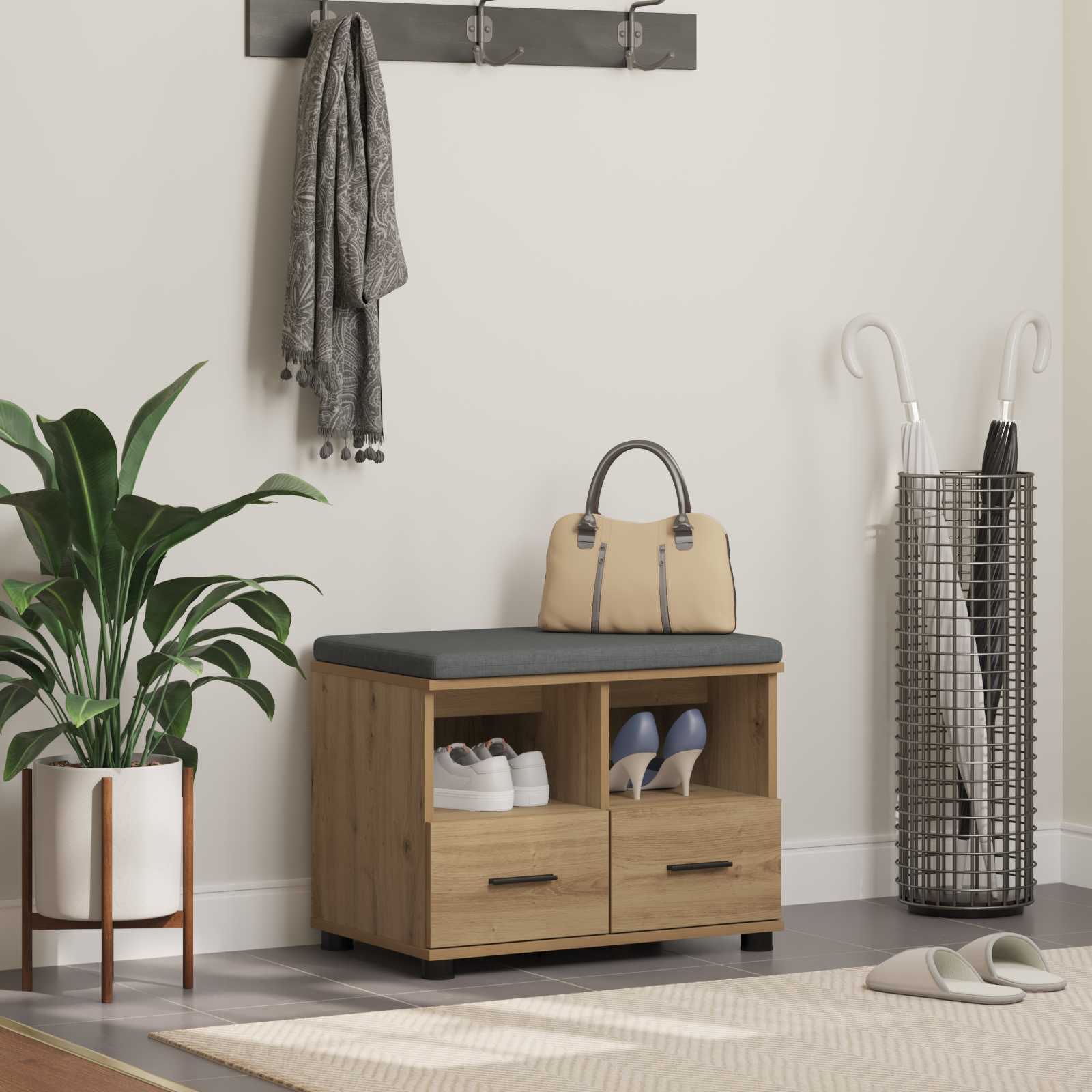 Flurbank mit Kissen mit Regal Artisan-Eiche 60 x 38 x 46 cm