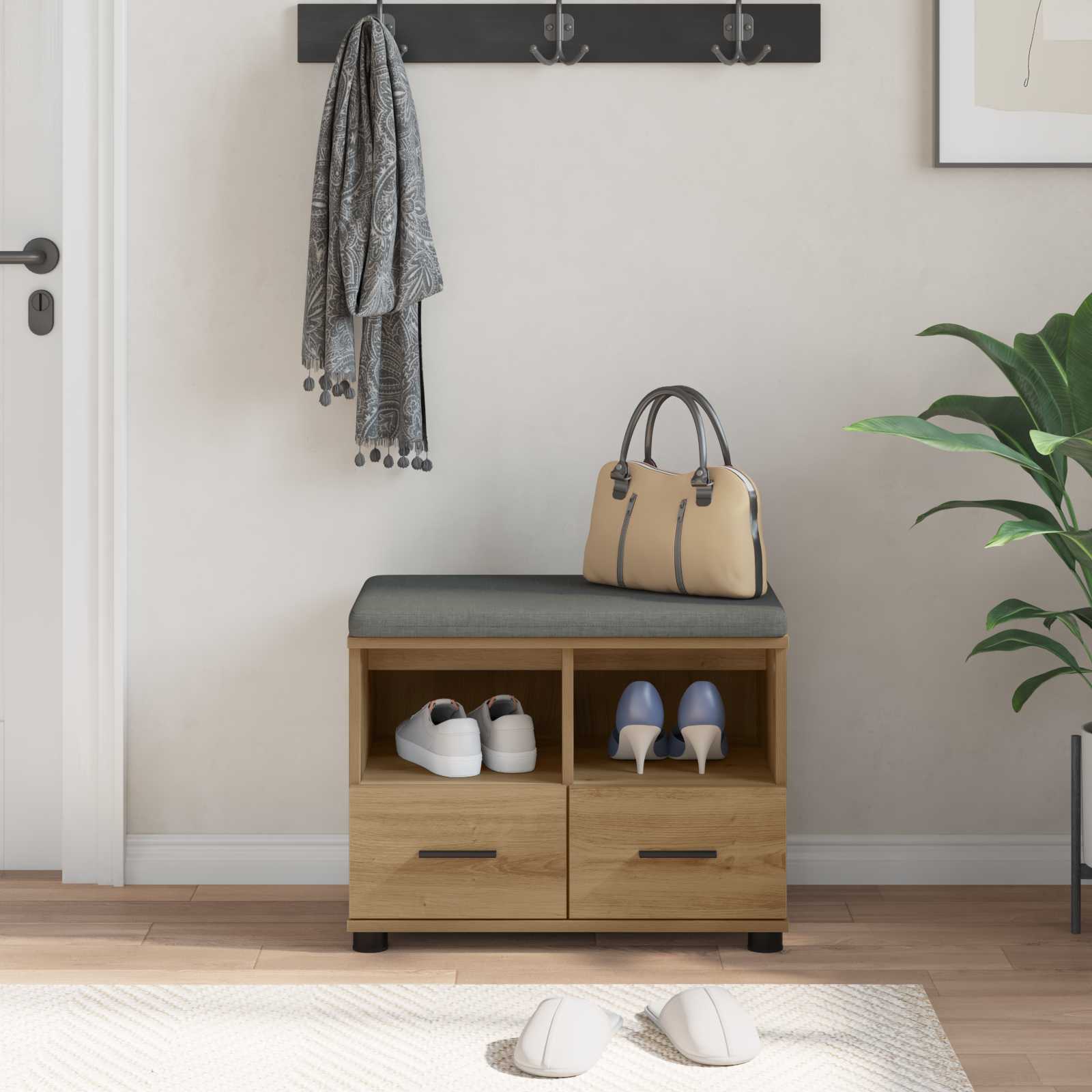 Flurbank mit Kissen mit Regal Artisan-Eiche 60 x 38 x 46 cm