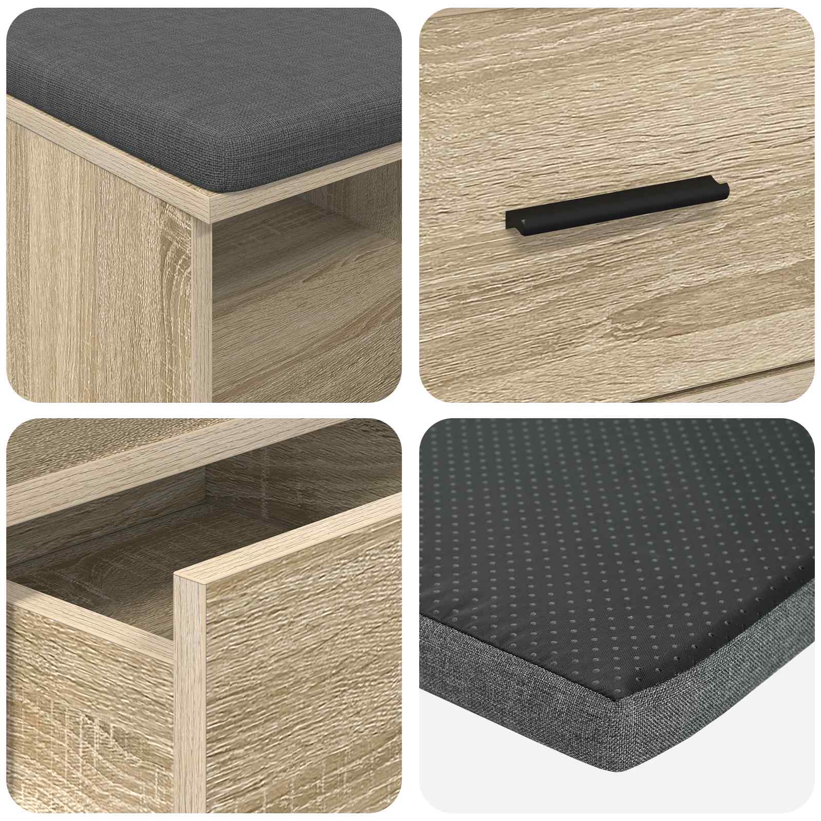 Flurbank mit Kissen mit Schubladen Sonoma-Eiche 80 x 38 x 46 cm