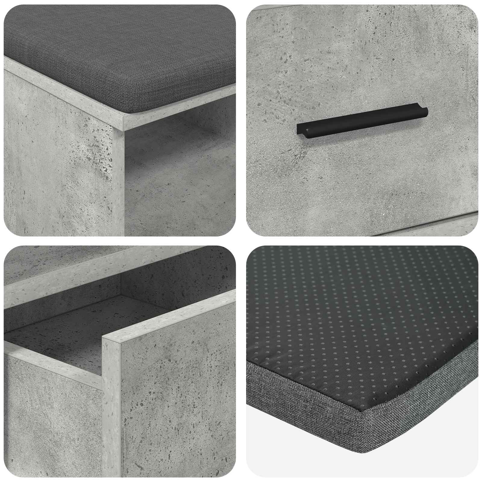 Flurbank mit Kissen mit Schubladen Betongrau 80 x 38 x 46 cm