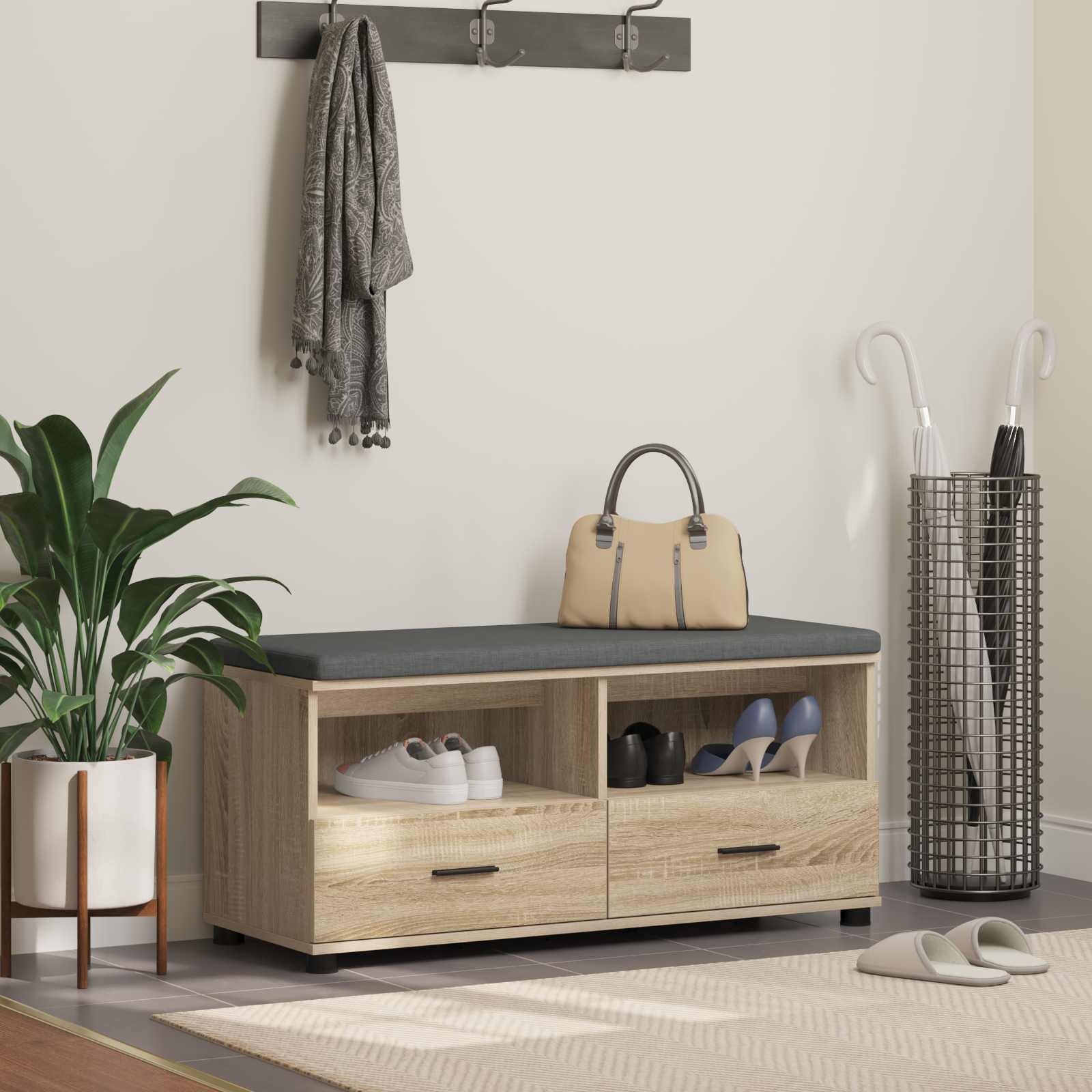 Flurbank mit Kissen mit Regal Sonoma-Eiche 100 x 38 x 46 cm