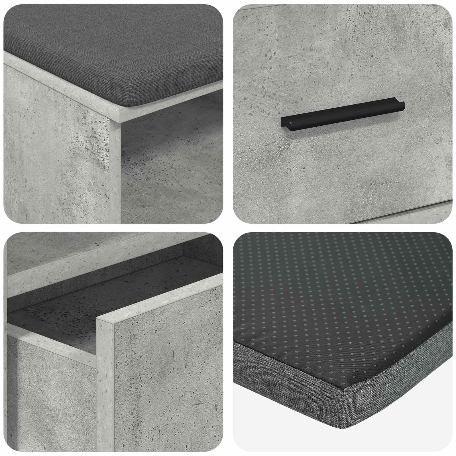 Flurbank mit Kissen mit Schubladen Betongrau 100 x 38 x 46 cm