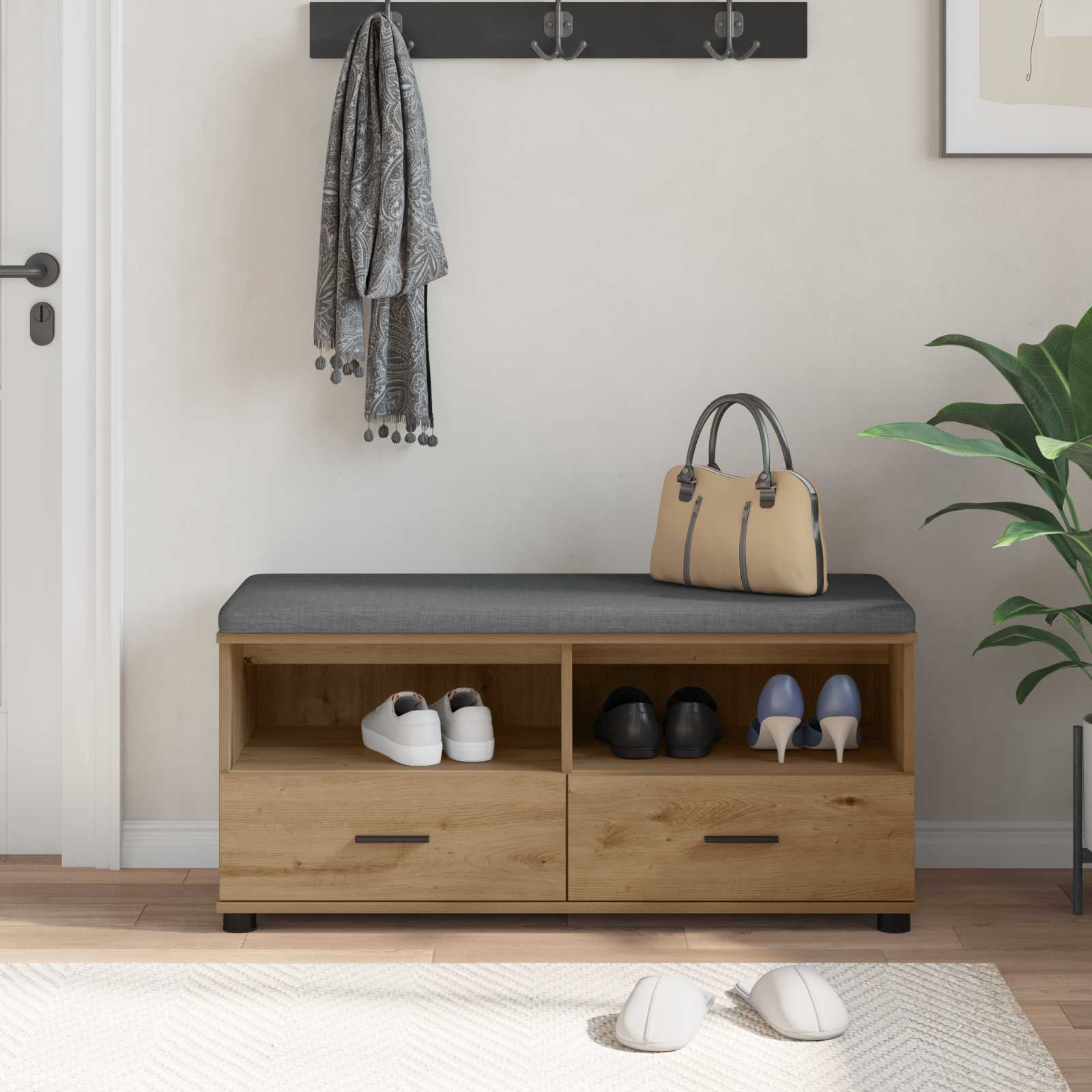 Flurbank mit Kissen mit Regal Artisan-Eiche 100 x 38 x 46 cm