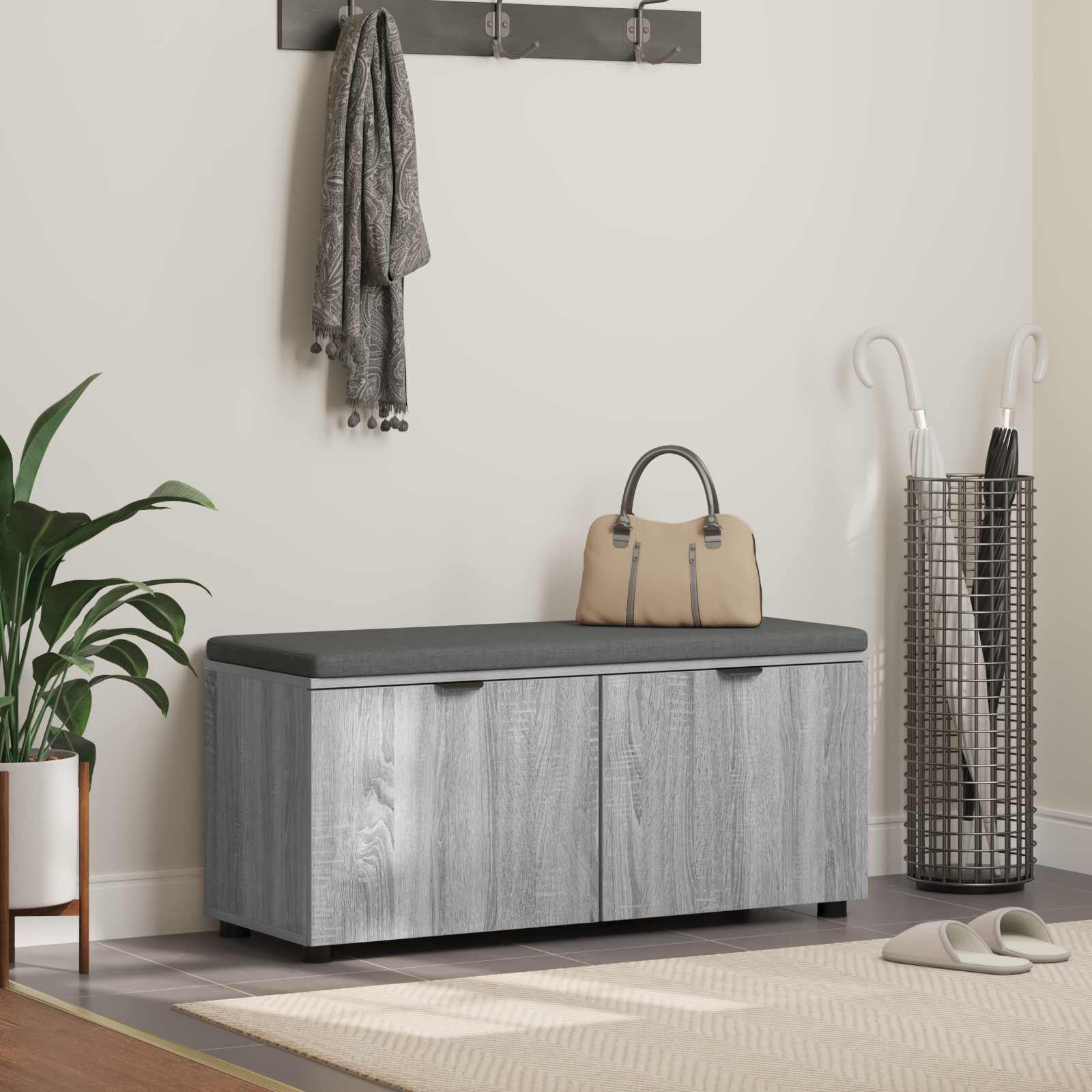 Flurbank mit Kissen mit Regal Graues Sonoma 100 x 38 x 46 cm