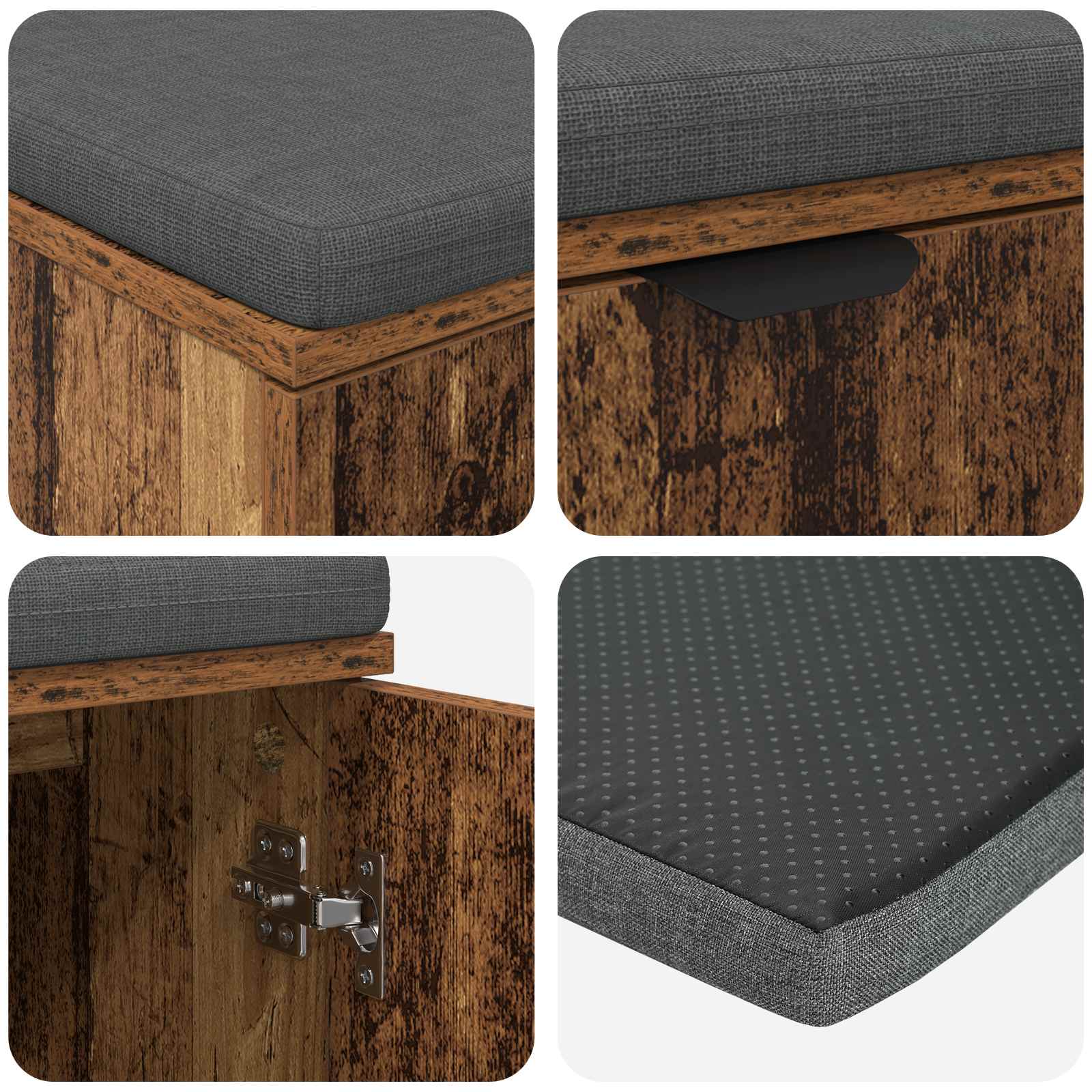 Flurbank mit Kissen mit Regal mit Tür Altholz 100 x 38 x 46 cm