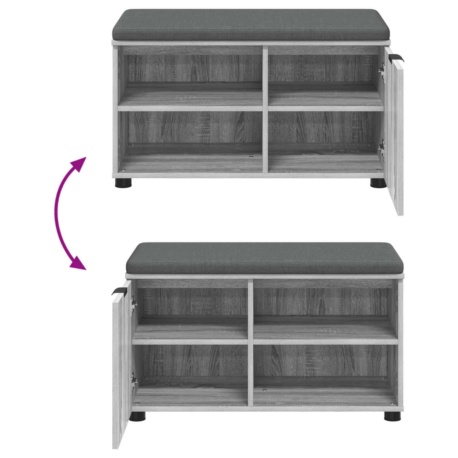 Flurbank mit Kissen mit Regal Graues Sonoma 80 x 38 x 46 cm