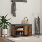 Flurbank mit Kissen mit Regal mit Tür Altholz 80 x 38 x 46 cm