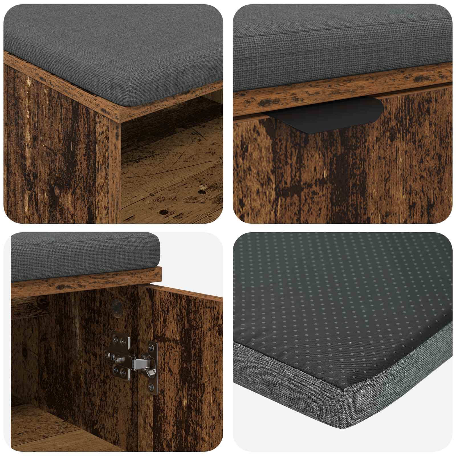 Flurbank mit Kissen mit Regal mit Tür Altholz 100 x 38 x 46 cm