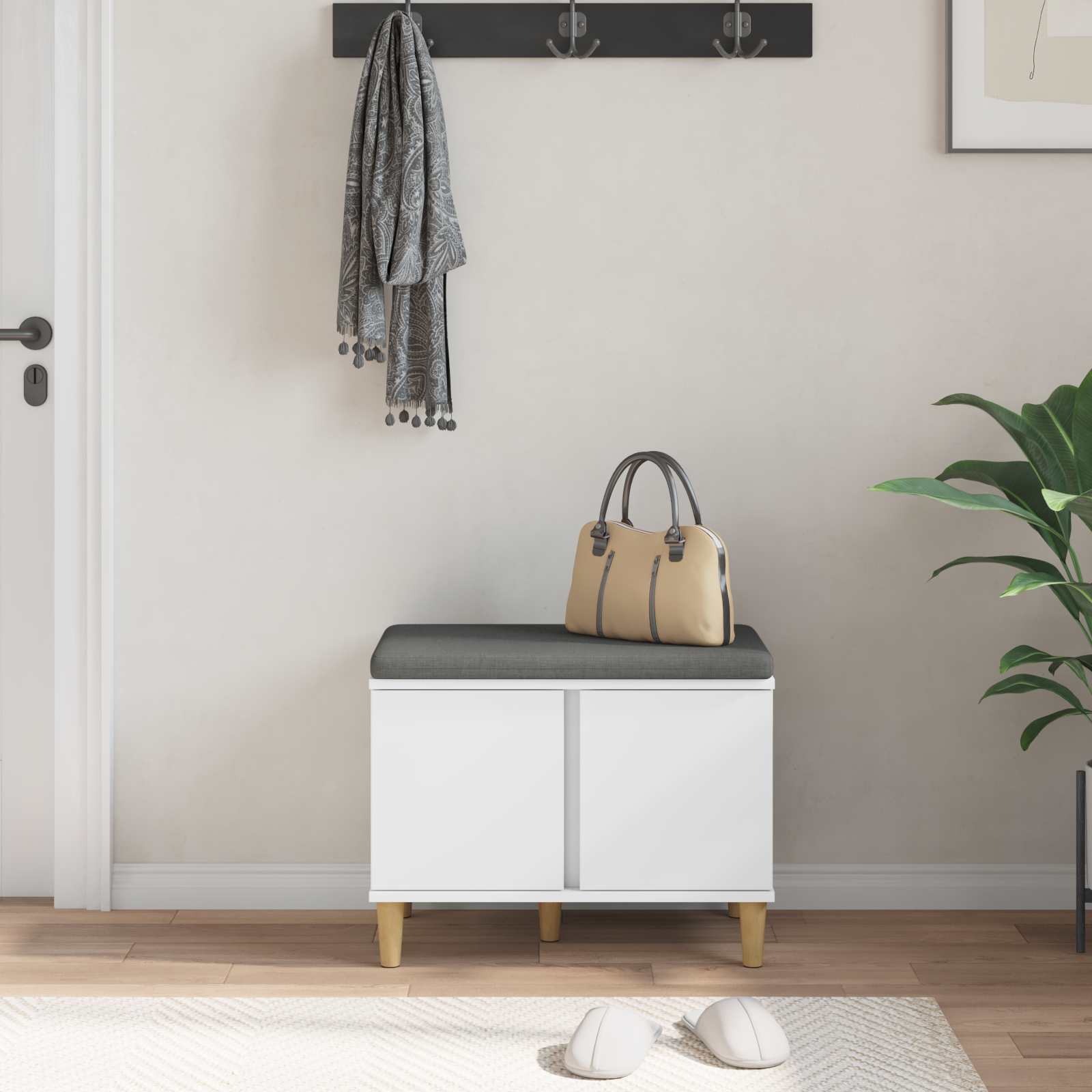 Flurbank Weiß 60 x 38 x 46 cm Holzwerkstoff und Stoff