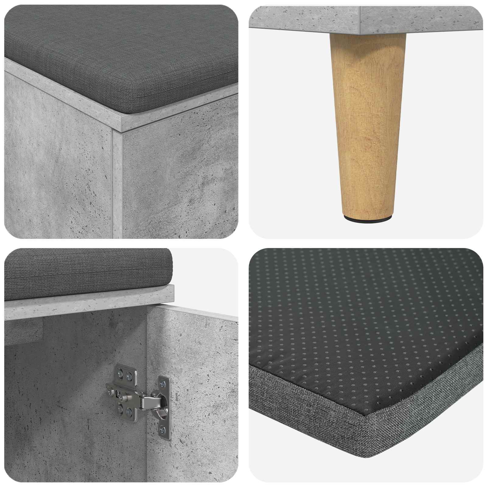 Flurbank mit Kissen mit Speicher Betongrau 60 x 38 x 46 cm