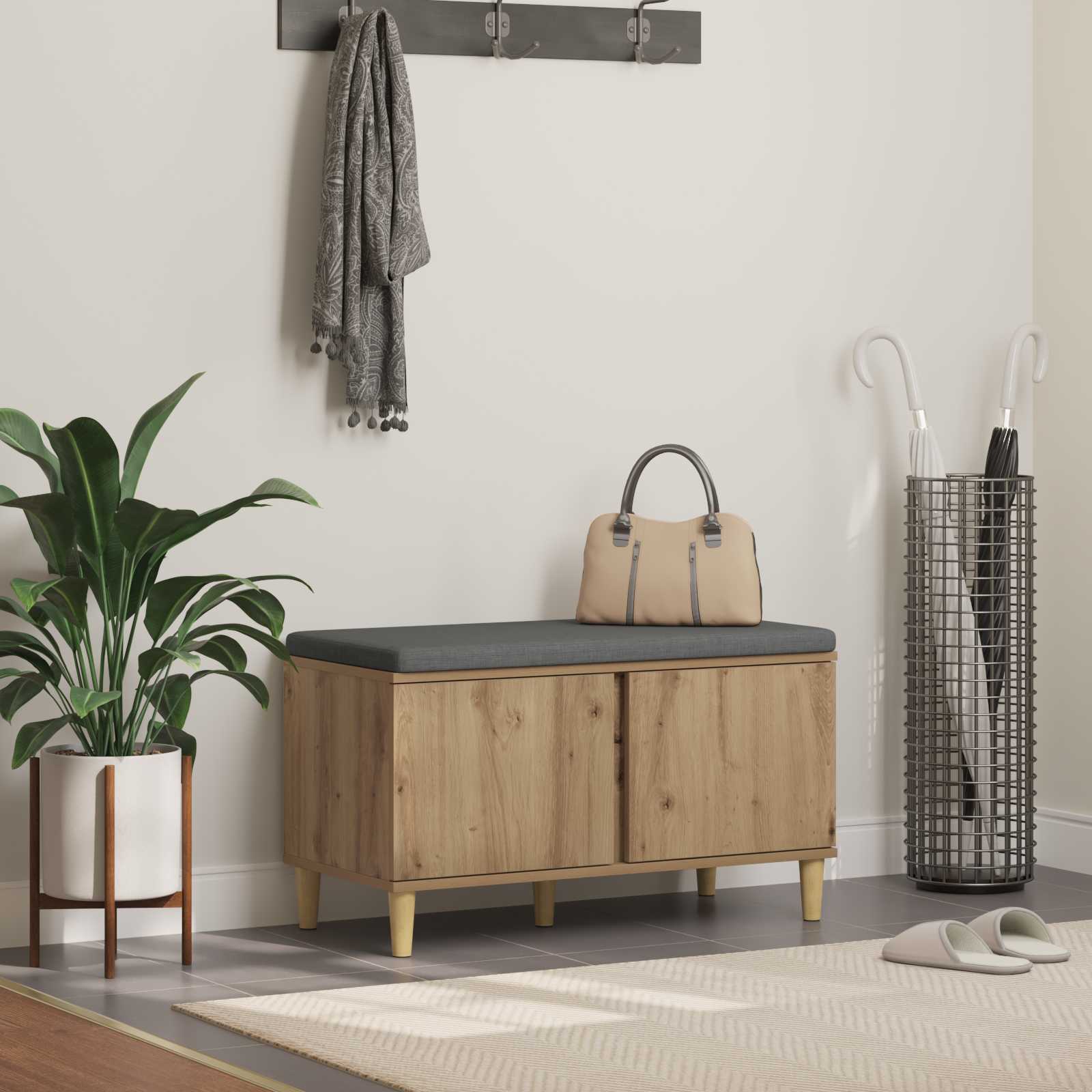 Flurbank mit Kissen mit Speicher Artisan-Eiche 80 x 38 x 46 cm