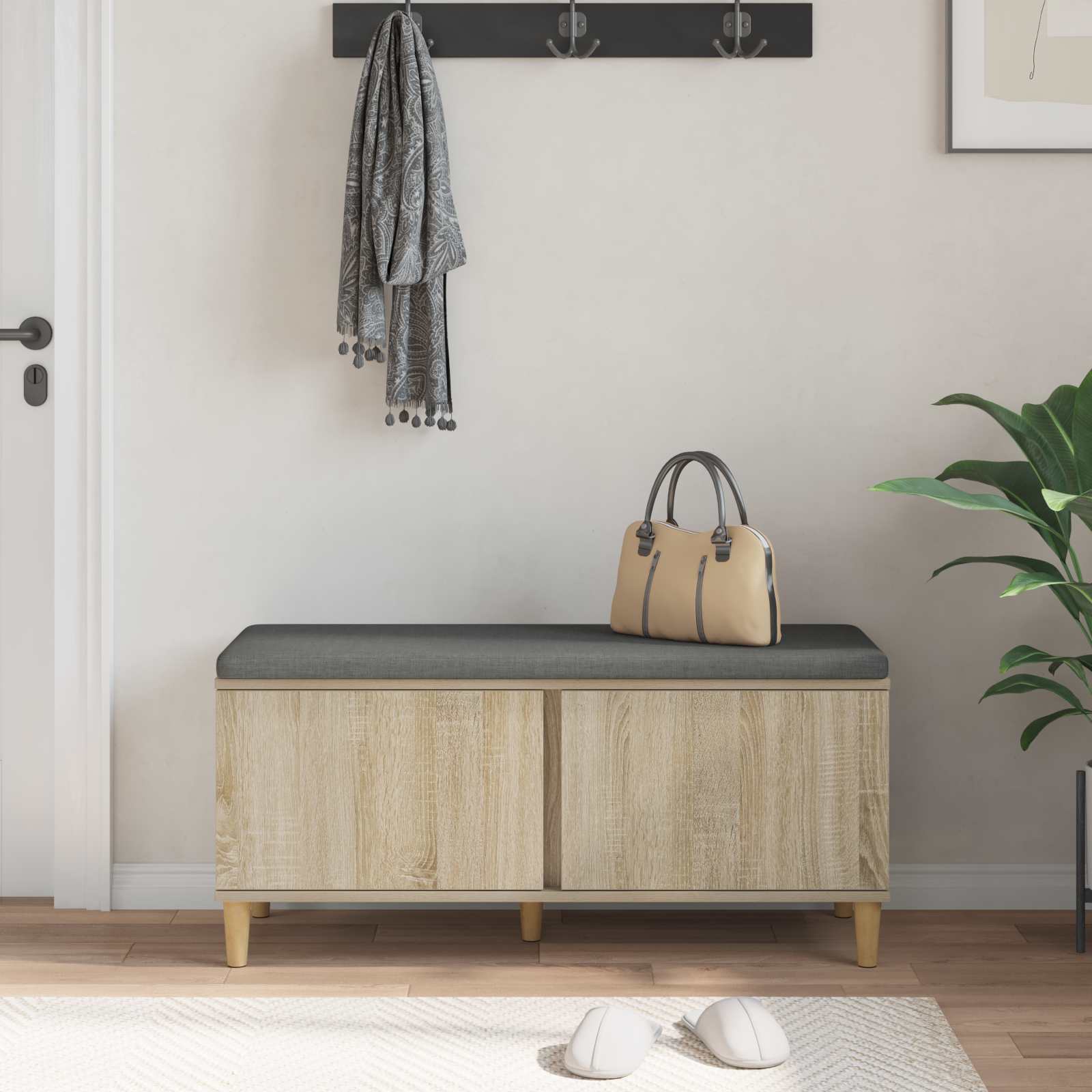 Flurbank mit Kissen mit Speicher Sonoma-Eiche 100 x 38 x 46 cm