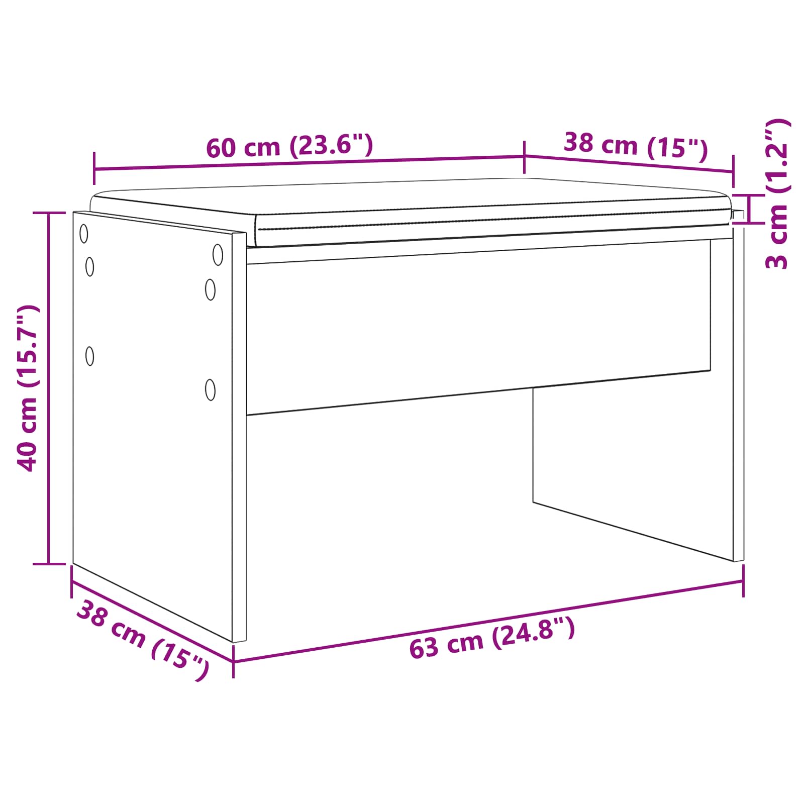 Flurbank mit Kissen Sonoma-Eiche 63 x 38 x 40 cm