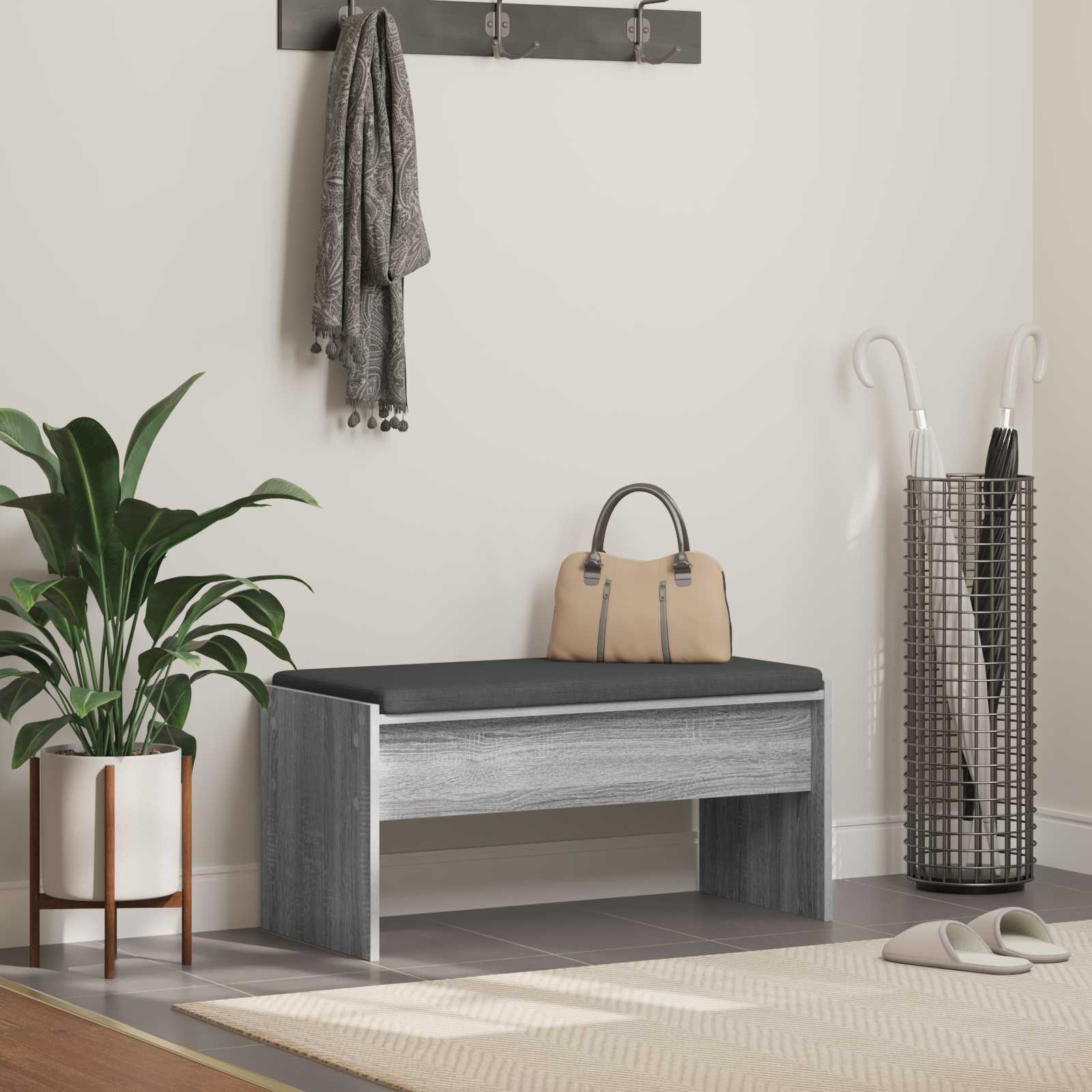 Flurbank mit Kissen Graues Sonoma 83 x 38 x 40 cm