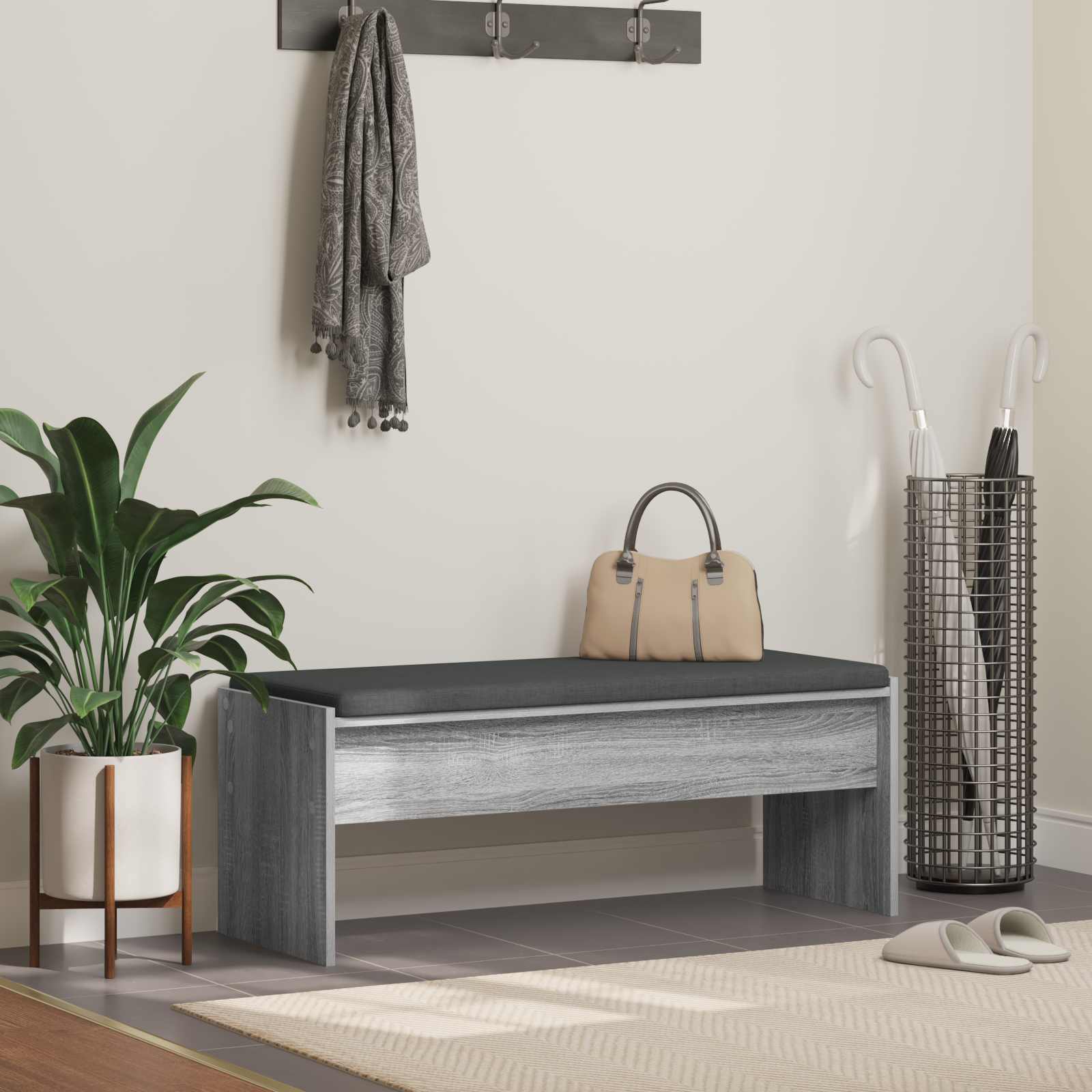 Flurbank mit Kissen Graues Sonoma 103 x 38 x 40 cm