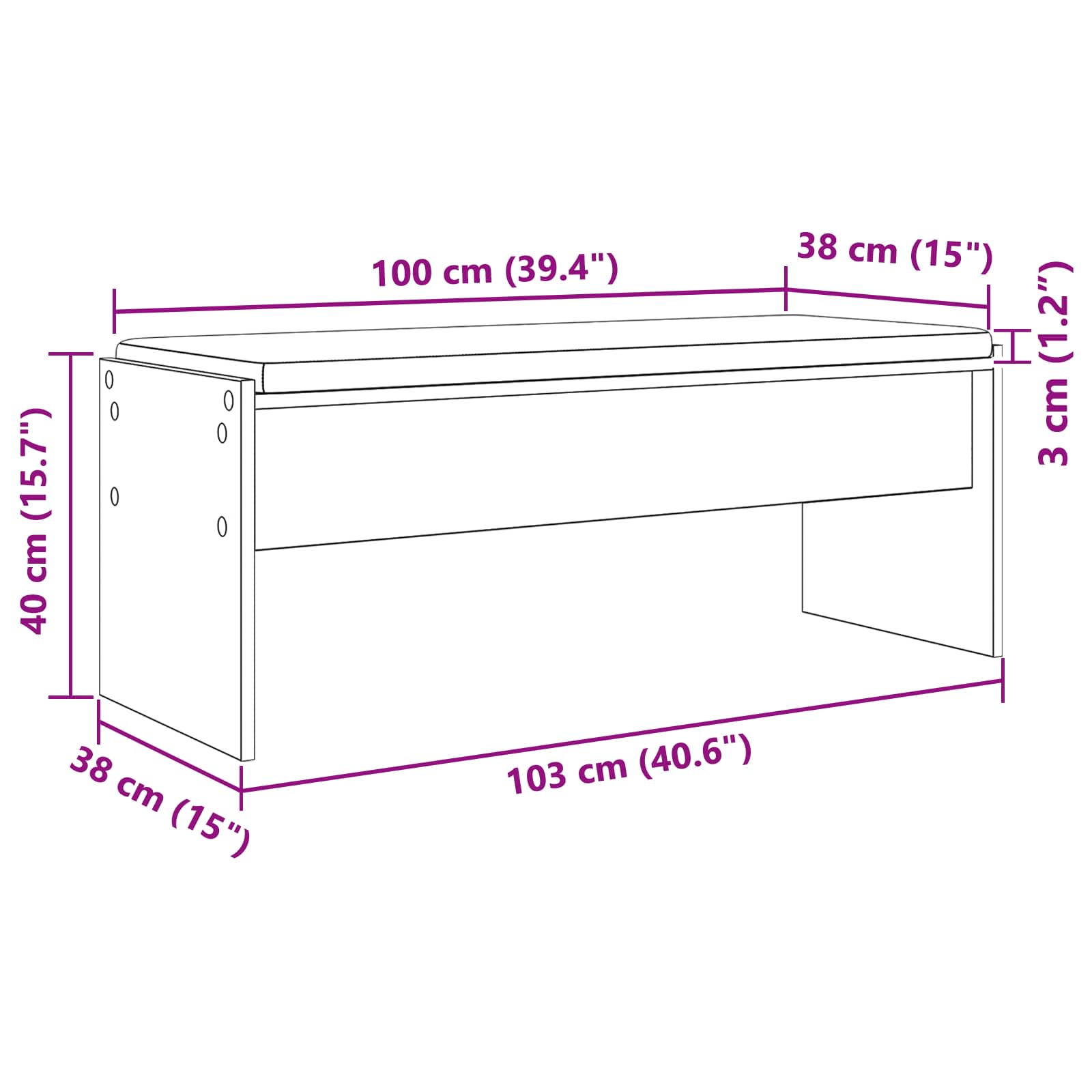 Flurbank mit Kissen Graues Sonoma 103 x 38 x 40 cm
