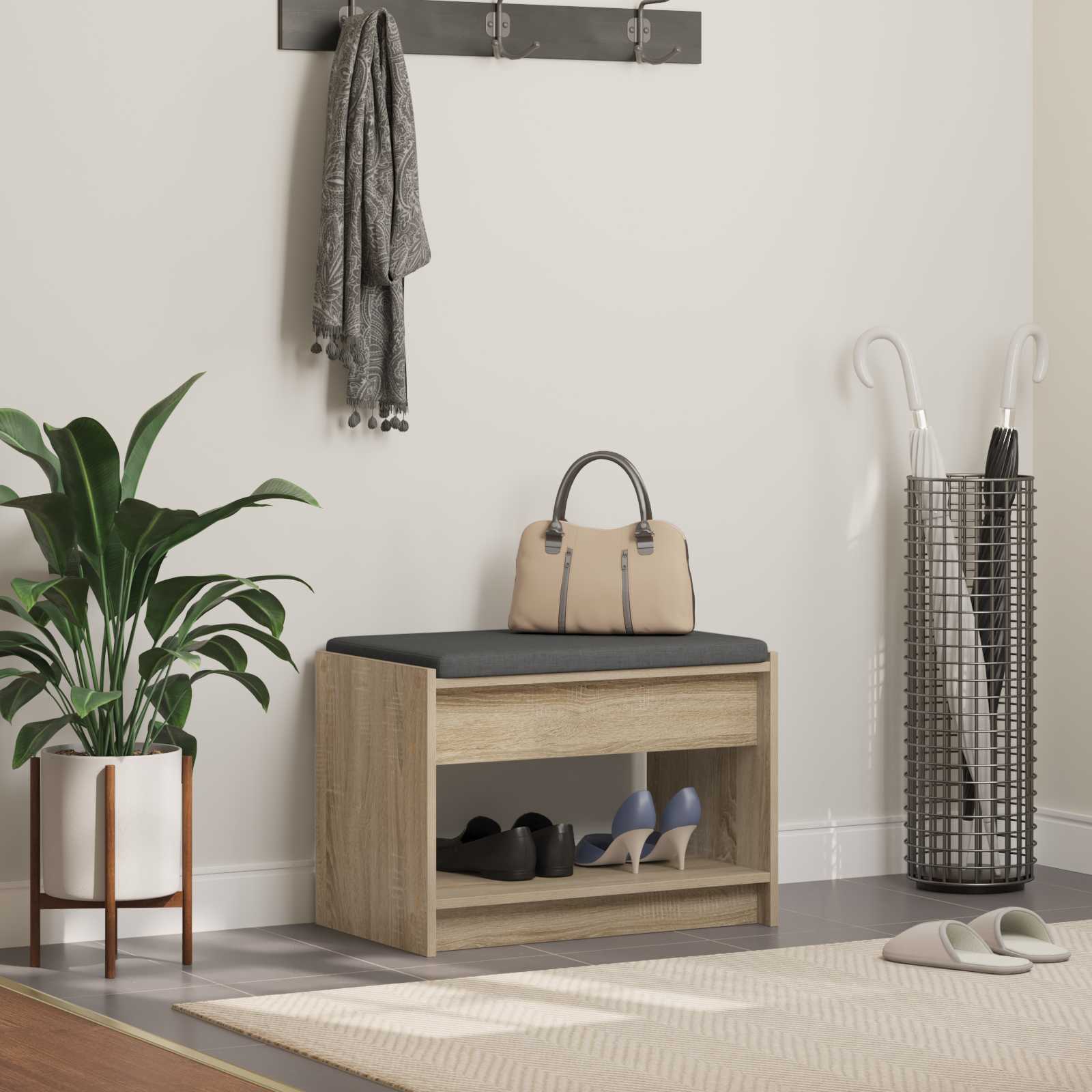 Flurbank mit Kissen mit Regal Sonoma-Eiche 63 x 38 x 45 cm