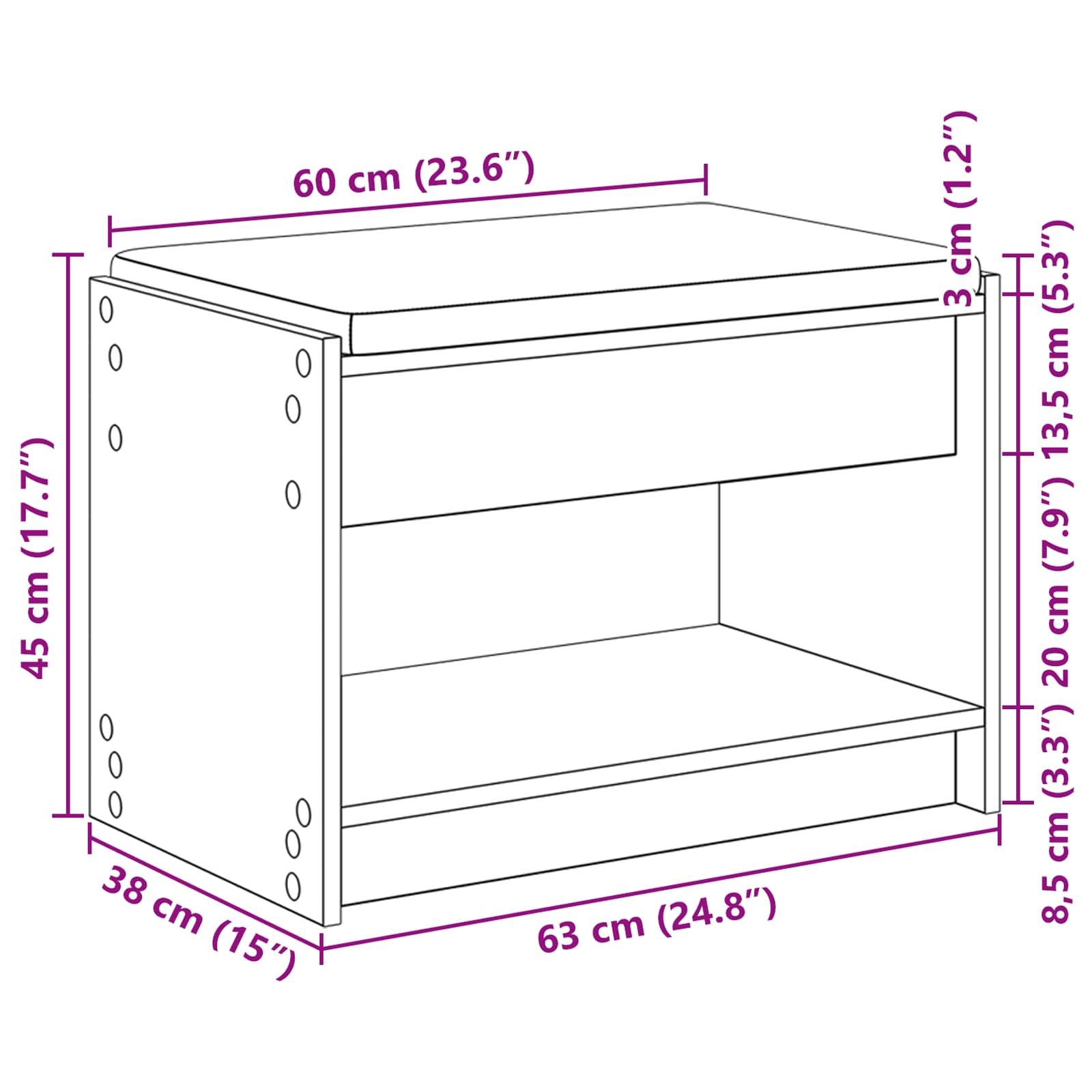 Flurbank mit Kissen mit Regal Sonoma-Eiche 63 x 38 x 45 cm