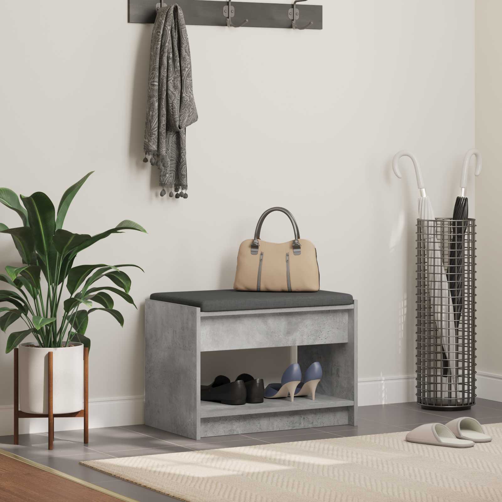 Flurbank mit Kissen mit Regal Betongrau 63 x 38 x 45 cm