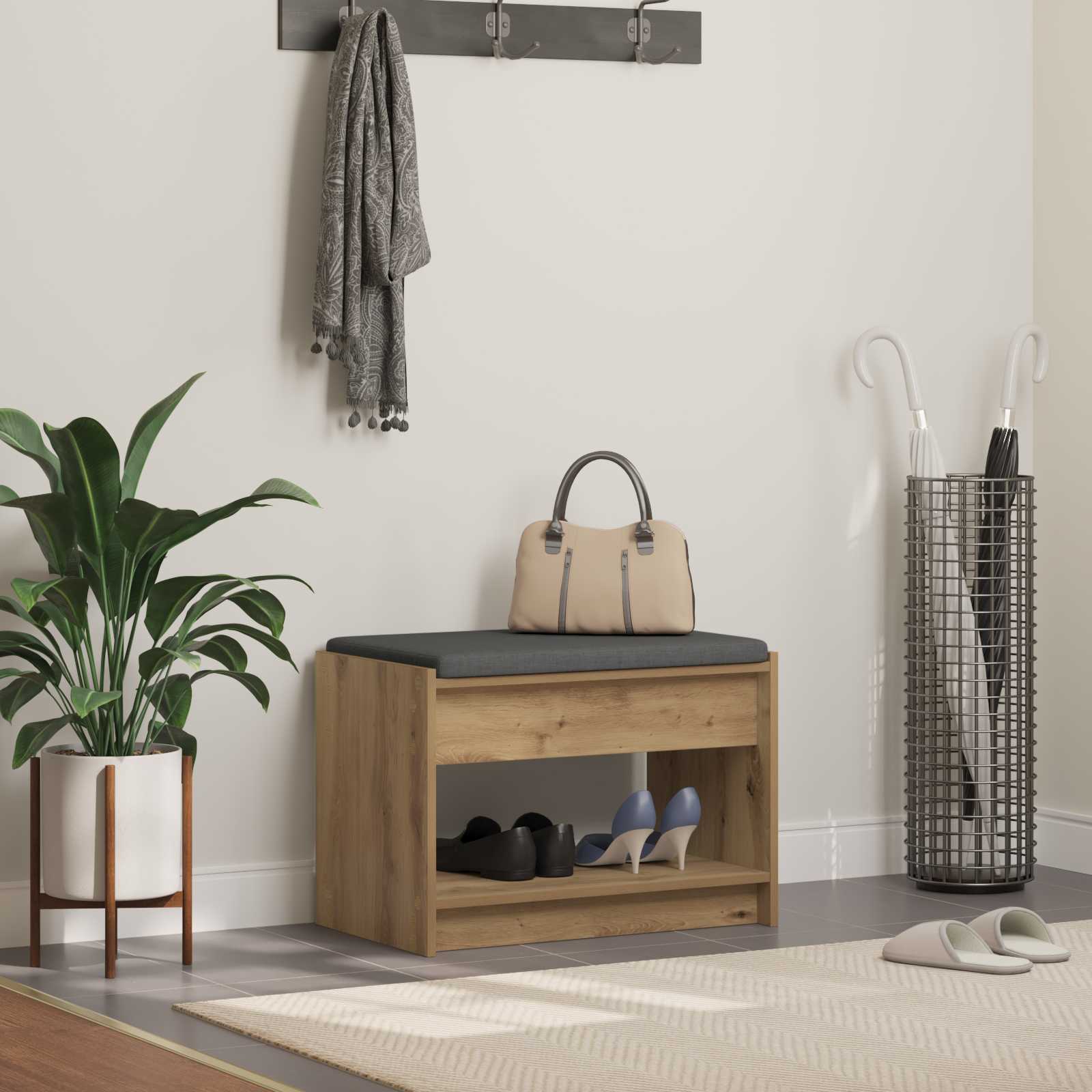 Flurbank mit Kissen mit Regal Artisan-Eiche 63 x 38 x 45 cm