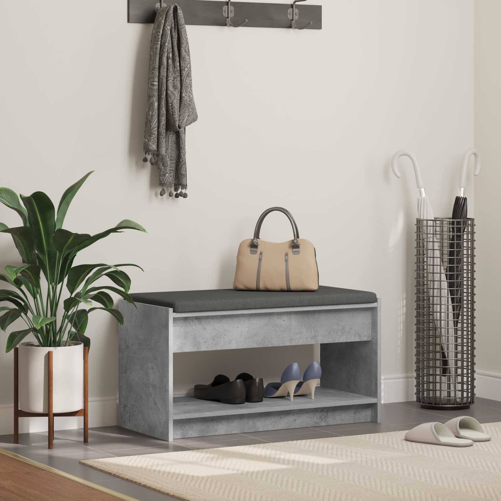 Flurbank mit Kissen mit Regal Betongrau 83 x 38 x 45 cm