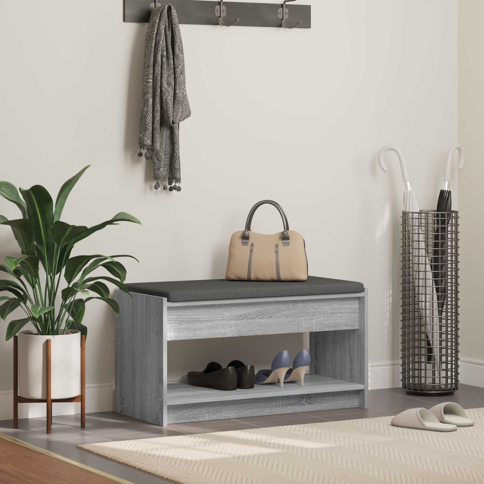 Flurbank mit Kissen mit Regal Graues Sonoma 83 x 38 x 45 cm