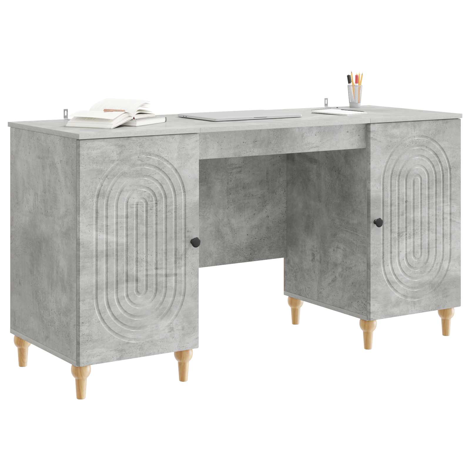 Schreibtisch mit Tür Betongrau 142,5 x 50 x 75 cm Holzwerkstoff