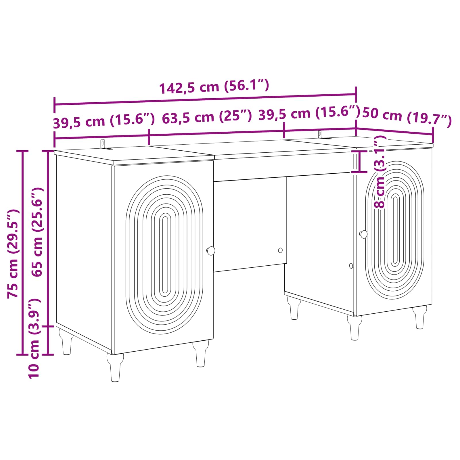 Schreibtisch Artisan-Eiche 142,5 x 50 x 75 cm Holzwerkstoff
