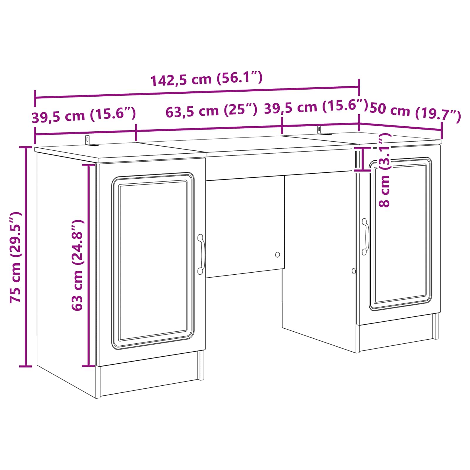 Schreibtisch Sonoma-Eiche 142,5 x 50 x 75 cm Holzwerkstoff
