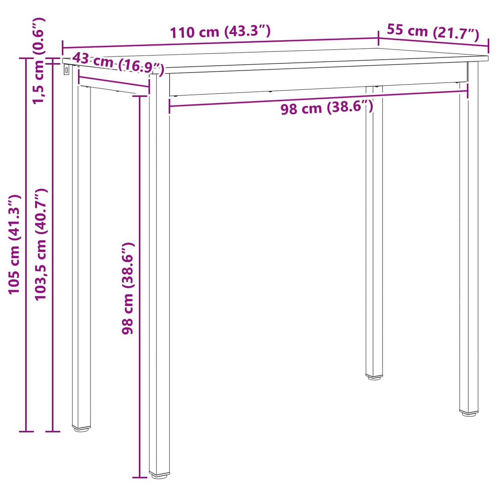 Bartisch Weiß 110 x 55 x 105 cm Massives Kiefernholz