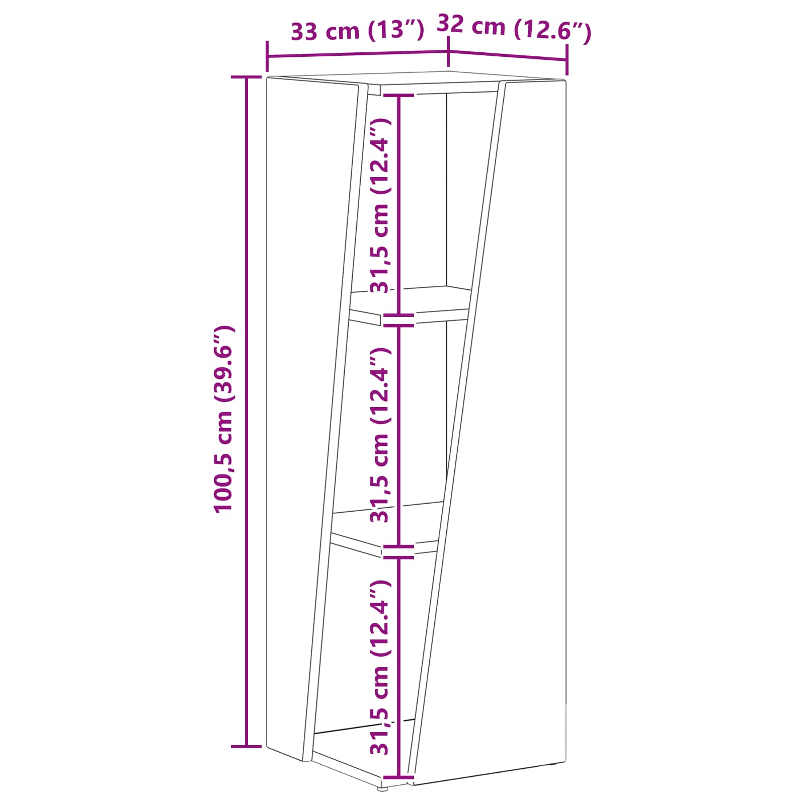Seitenregal Beton Grau 33 x 32 x 100,5 cm Holzwerkstoff