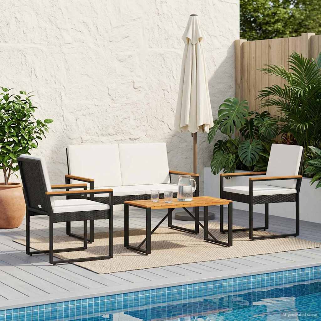 Gartenmöbel Set 4 pcs Schwarz und Cremeweiß Poly-Rattan