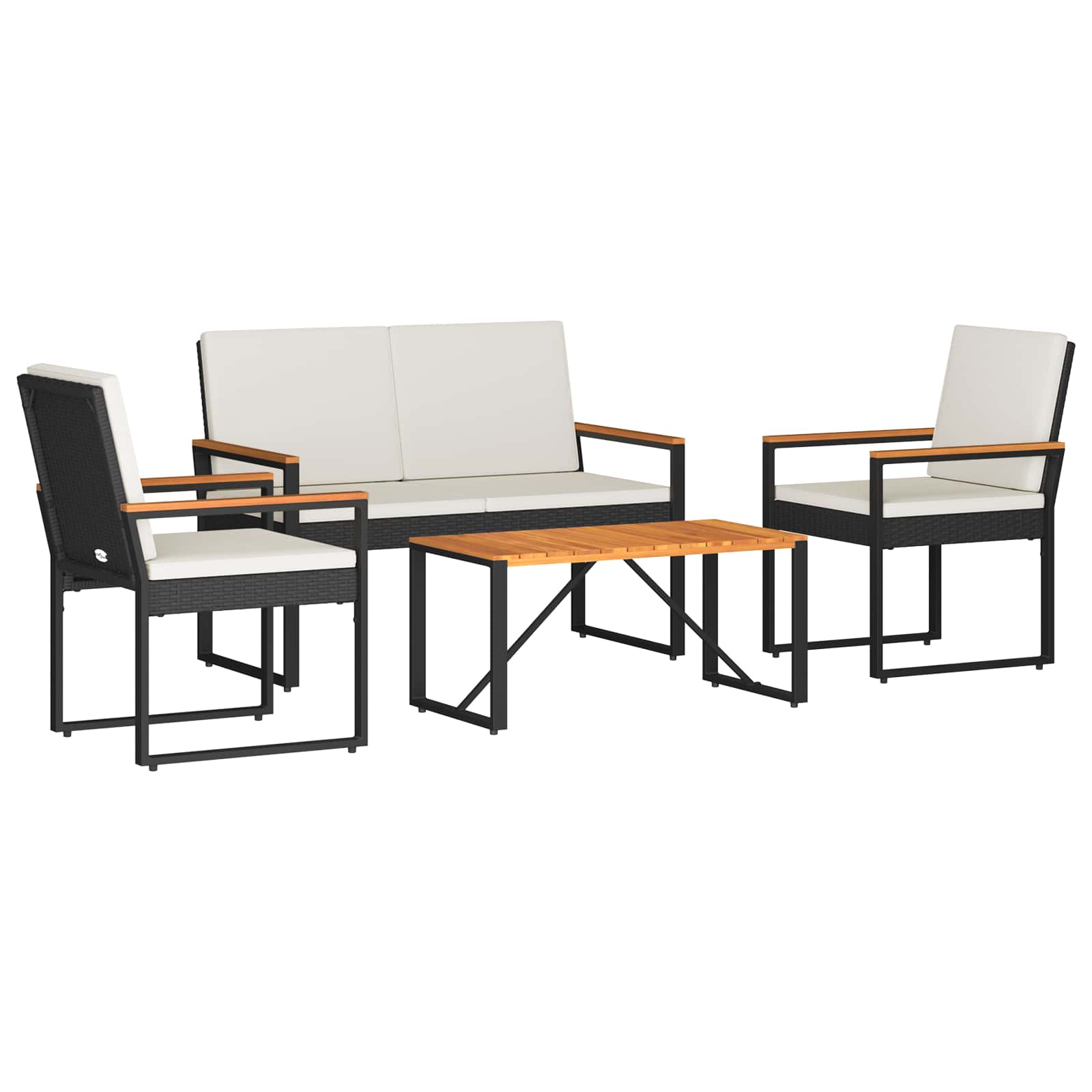 Gartenmöbel Set 4 pcs Schwarz und Cremeweiß Poly-Rattan