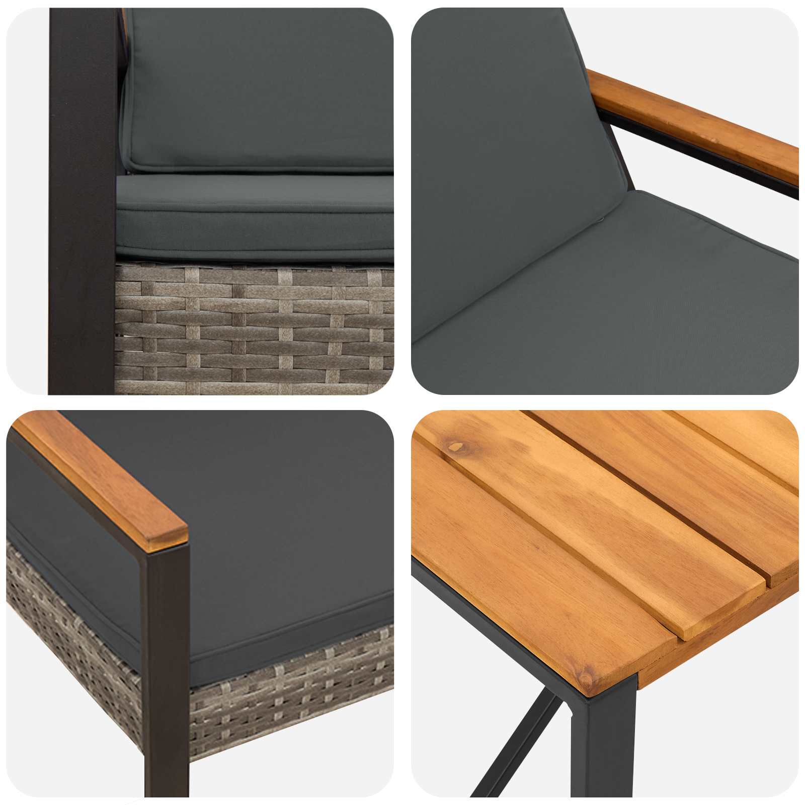 Gartenmöbel Set 4 pcs Grau und Dunkelgrau Poly-Rattan