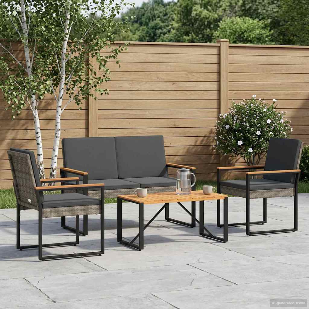 Gartenmöbel Set 4 pcs Grau und Dunkelgrau Poly-Rattan