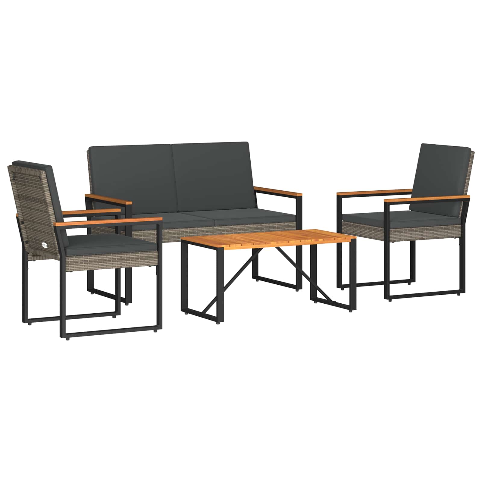 Gartenmöbel Set 4 pcs Grau und Dunkelgrau Poly-Rattan