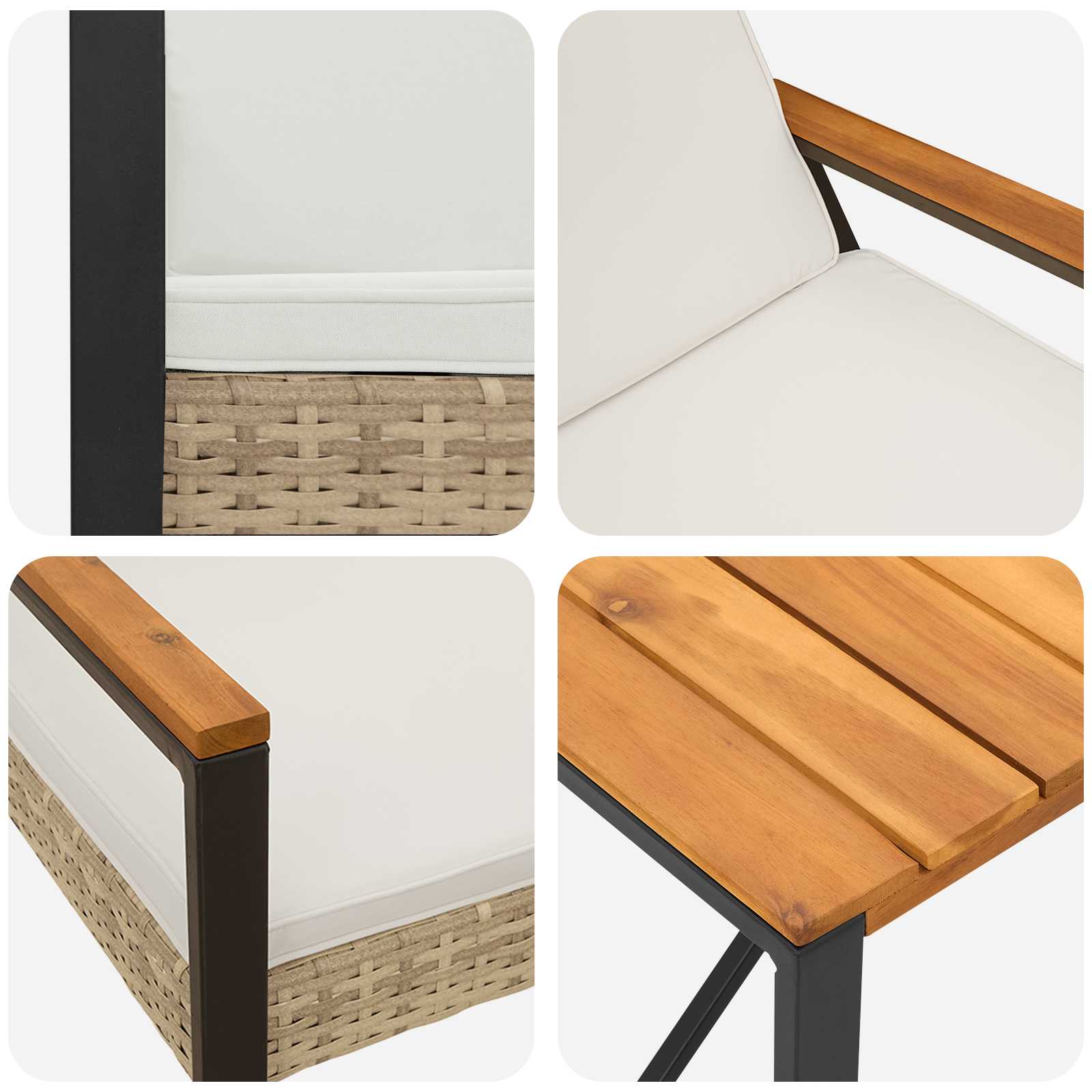 Gartenmöbel Set 4 pcs Beige und Cremeweiß Poly-Rattan