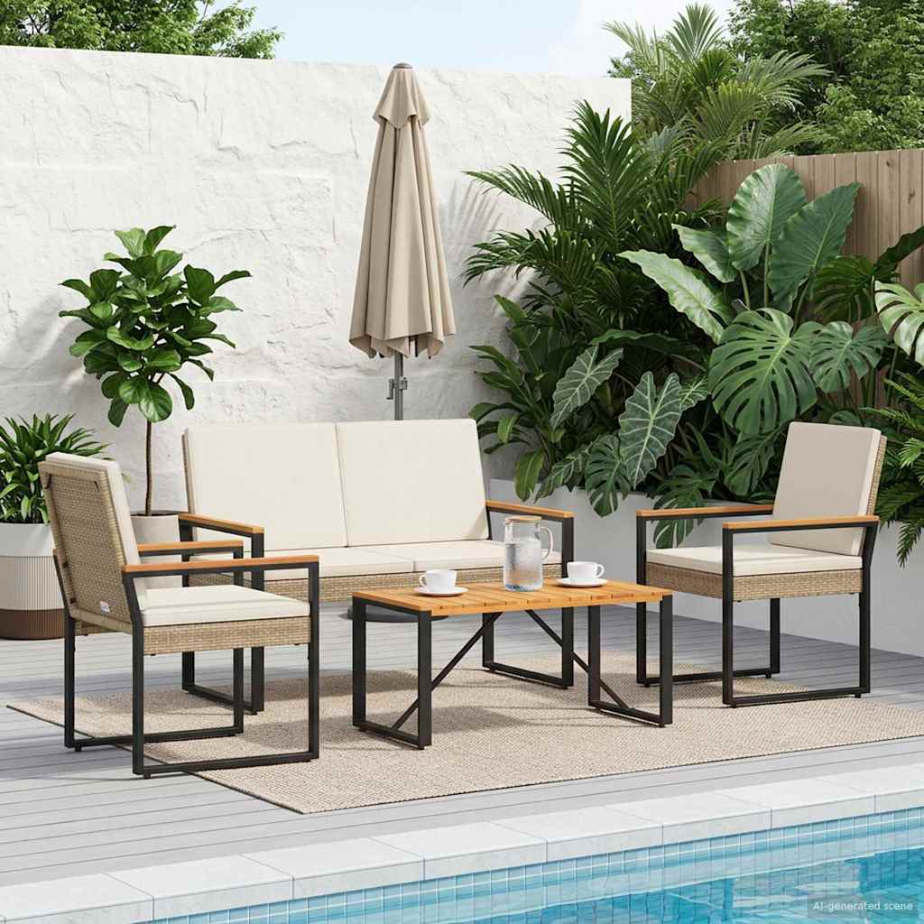 Gartenmöbel Set 4 pcs Beige und Cremeweiß Poly-Rattan