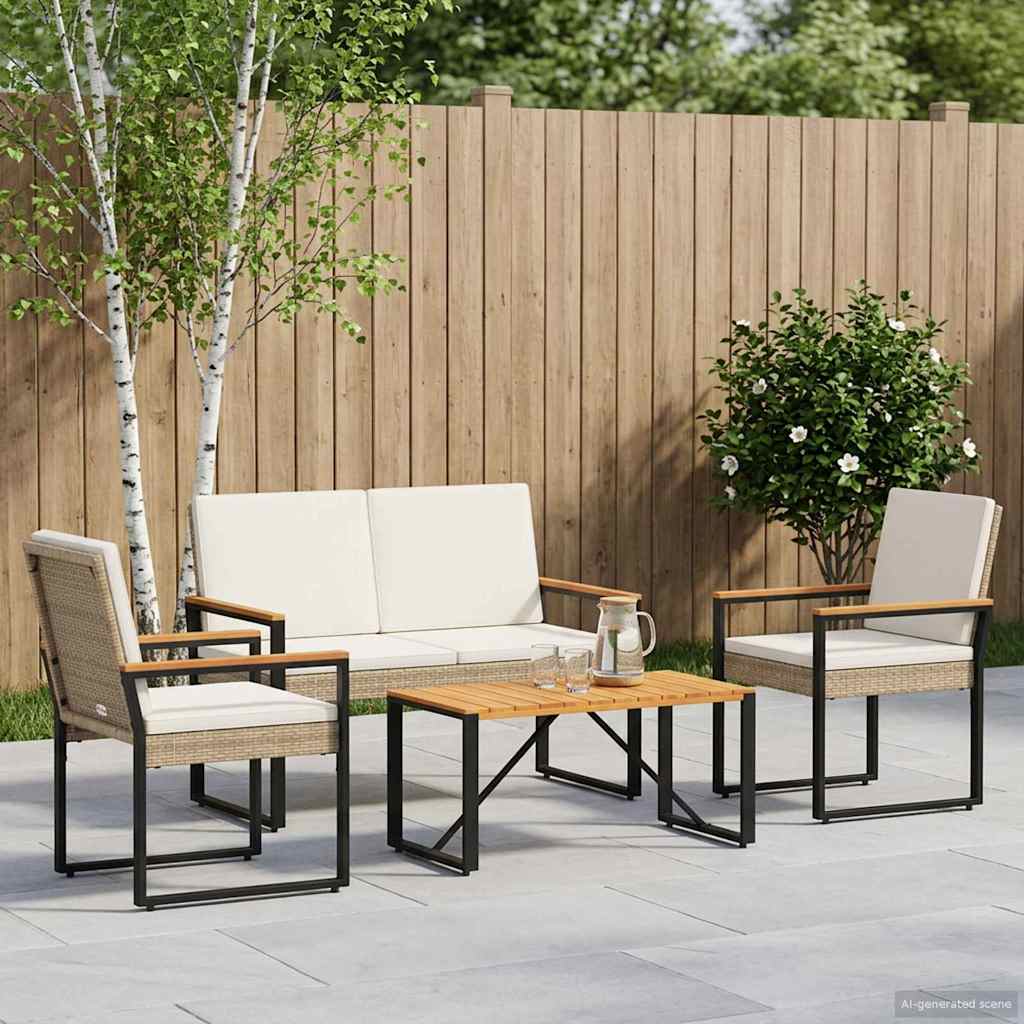 Gartenmöbel Set 4 pcs Beige und Cremeweiß Poly-Rattan