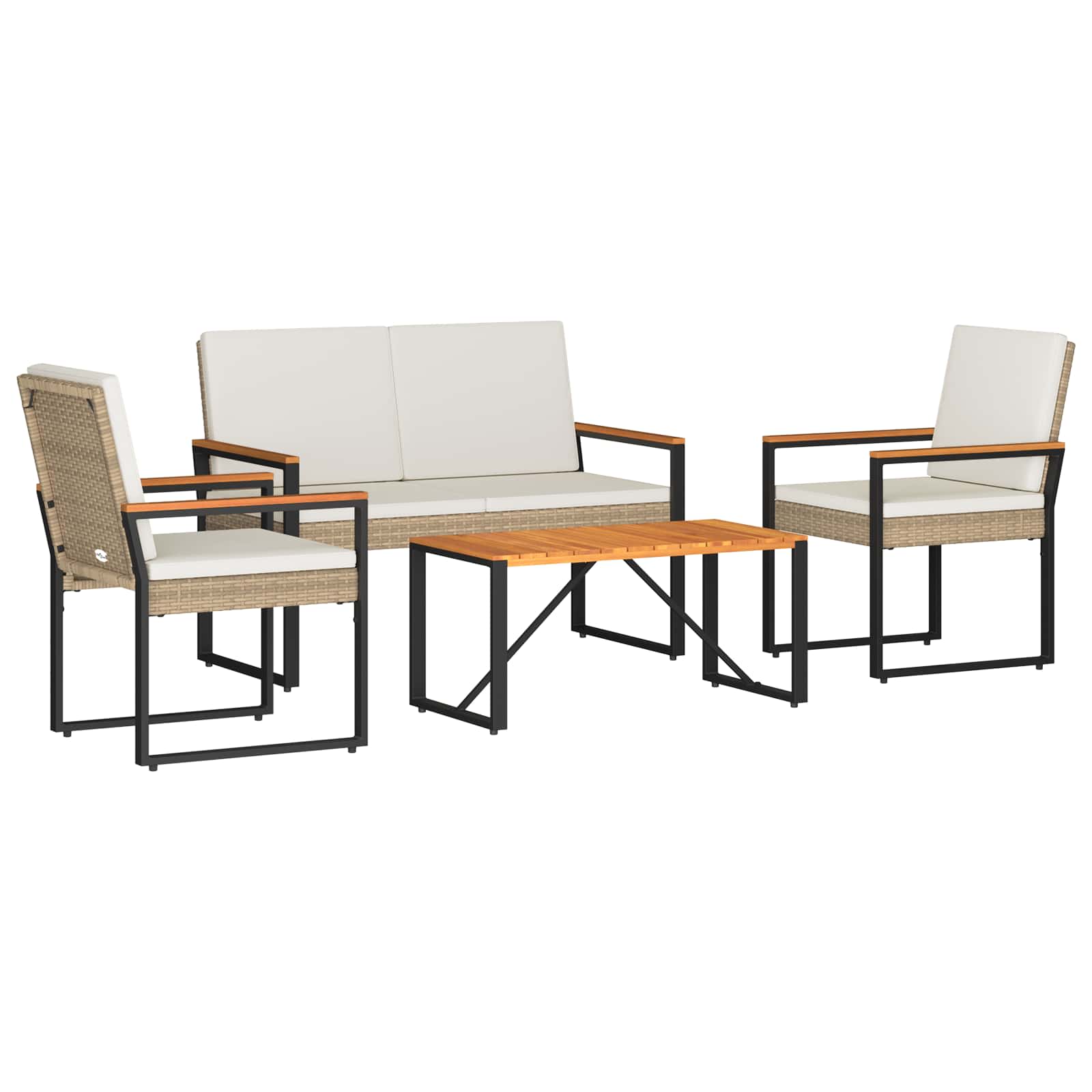 Gartenmöbel Set 4 pcs Beige und Cremeweiß Poly-Rattan