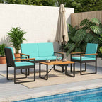 Gartenmöbel Set mit Kissen 4 pcs Schwarz und Türkis Poly-Rattan