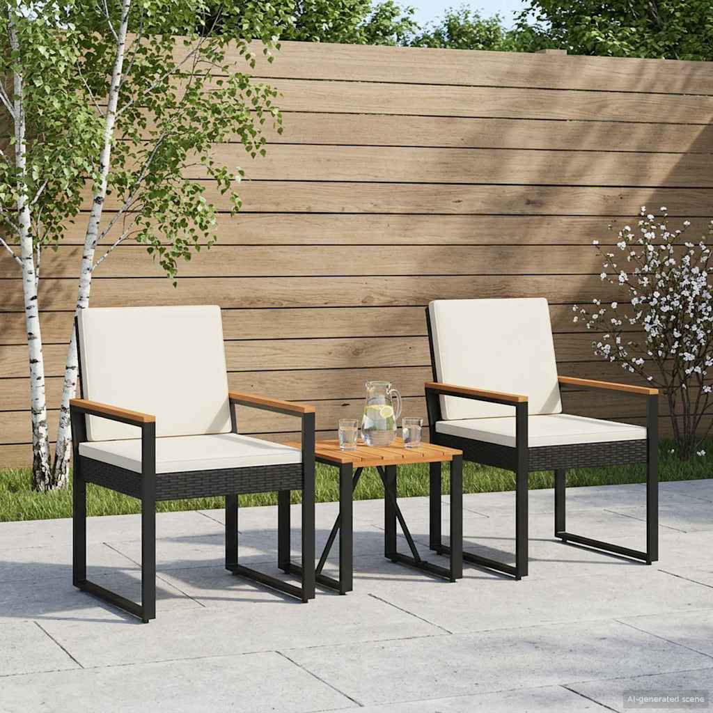 Gartenmöbel Set 3 pcs Schwarz und Cremeweiß Poly-Rattan