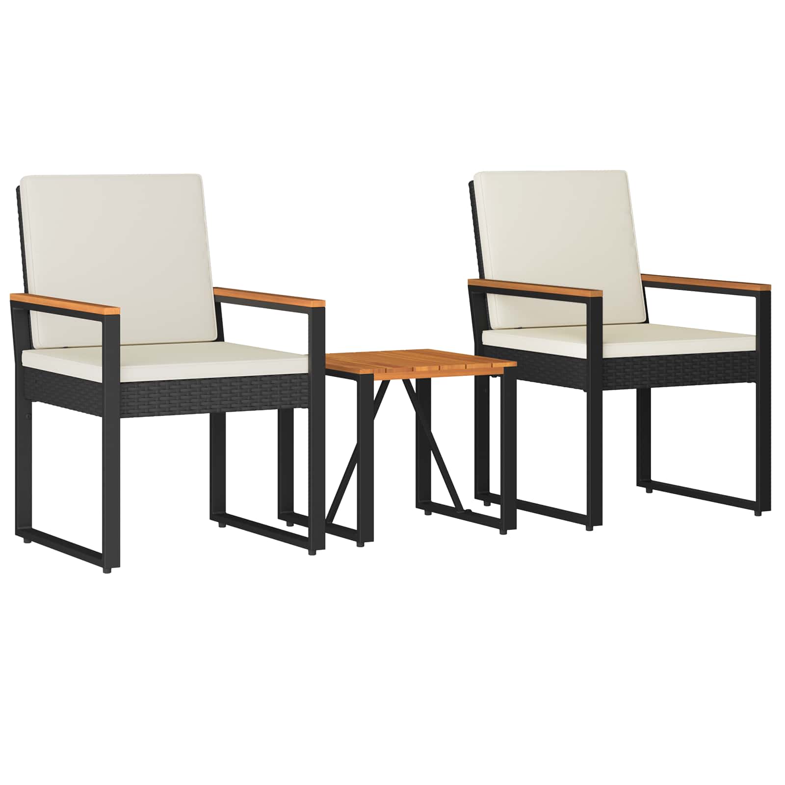 Gartenmöbel Set 3 pcs Schwarz und Cremeweiß Poly-Rattan