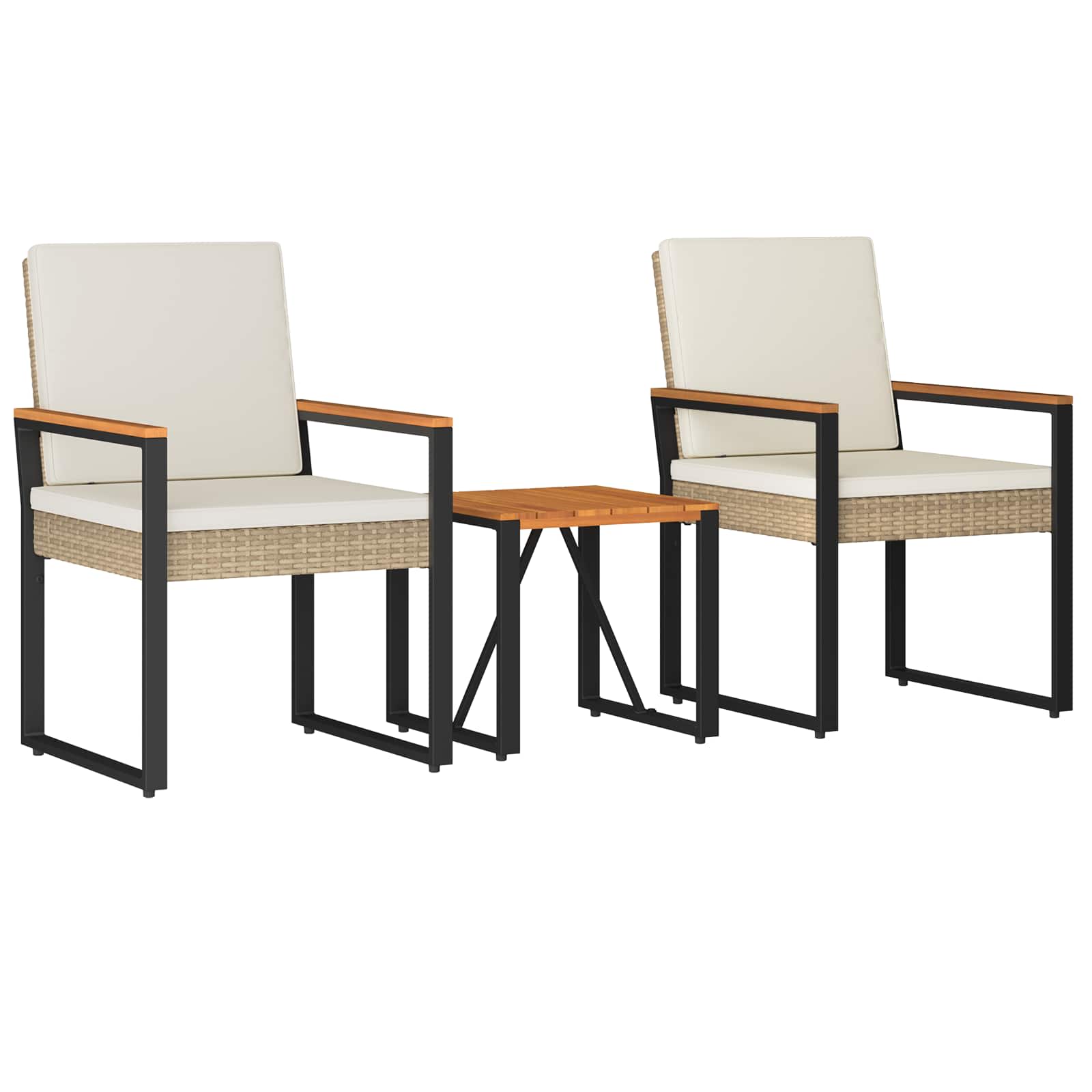Gartenmöbel Set 3 pcs Beige und Cremeweiß Poly-Rattan